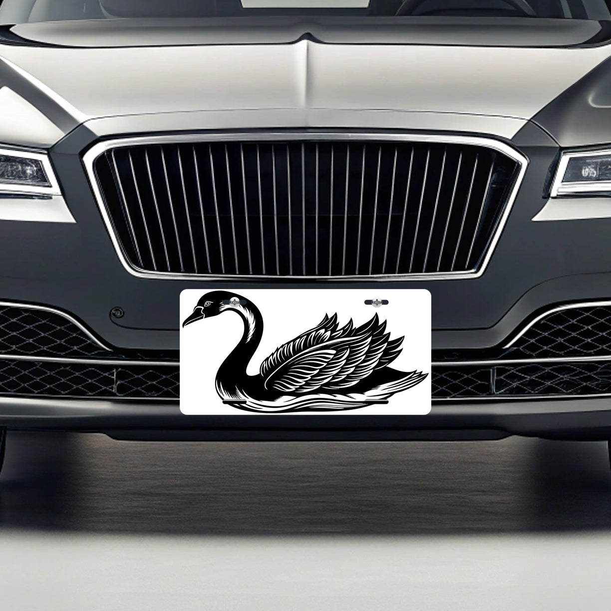 Swan Black White Metal Vanity Novelty Tag License Plate for Trucks Cars SUVs