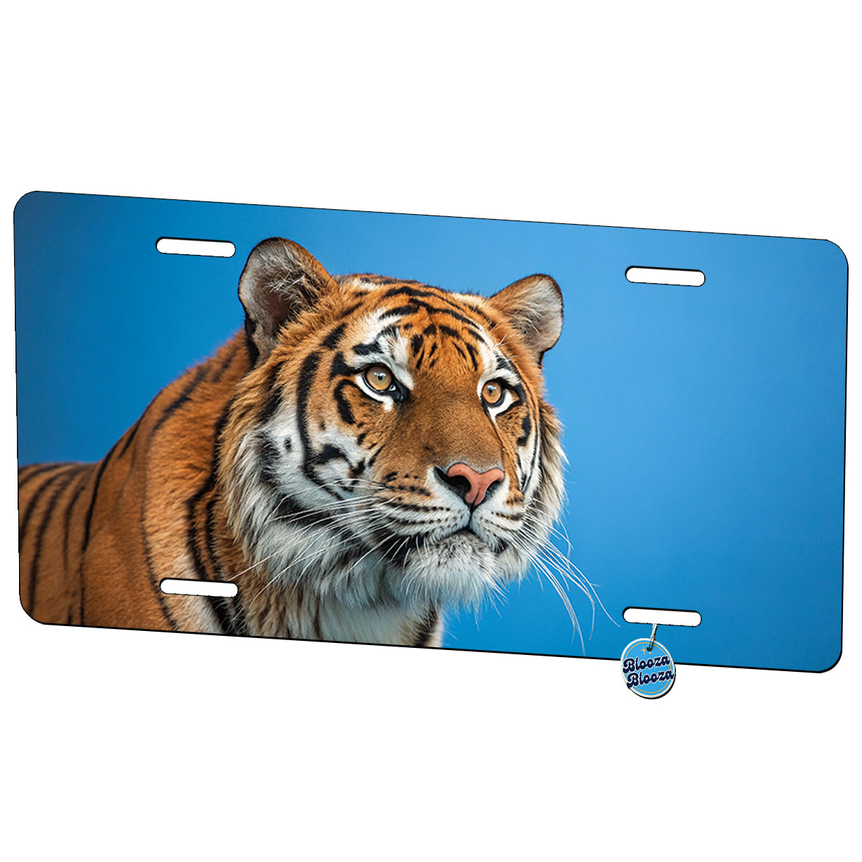 Tiger Face Blue Background Metal Vanity Novelty Tag License Plate for Trucks Cars SUVs
