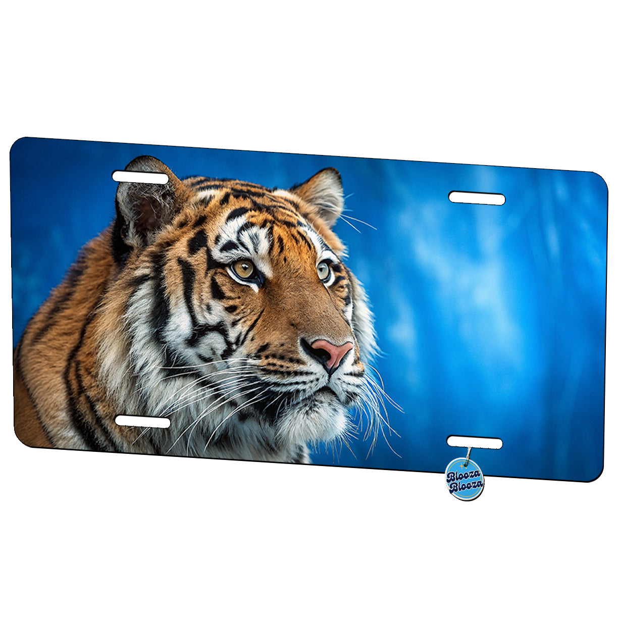 Tiger Face Blue White Background Metal Vanity Novelty Tag License Plate for Trucks Cars SUVs