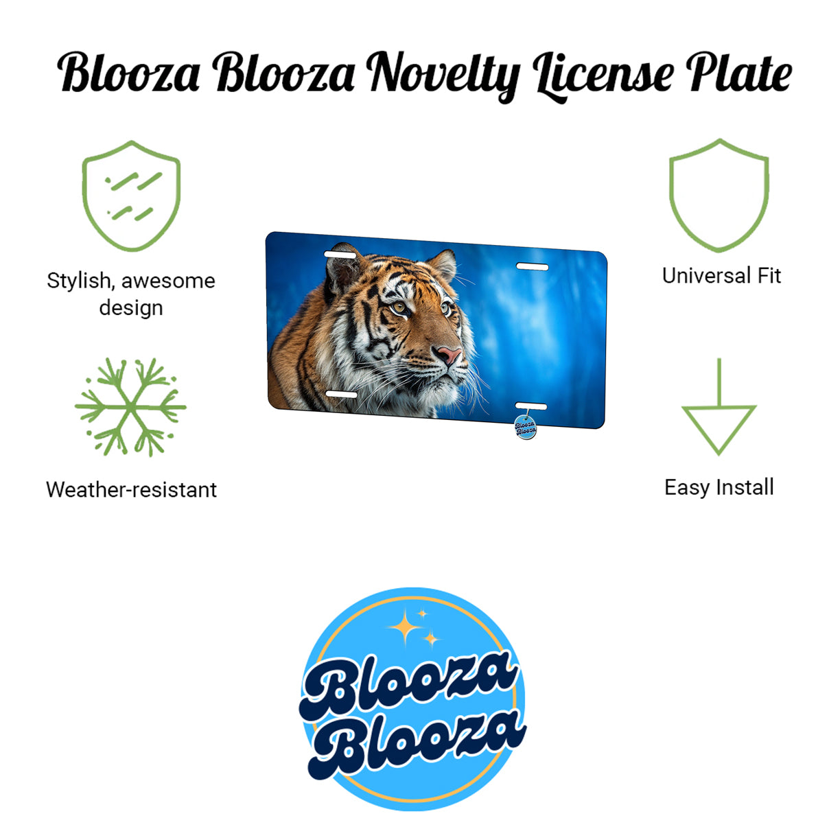 Tiger Face Blue White Background Metal Vanity Novelty Tag License Plate for Trucks Cars SUVs