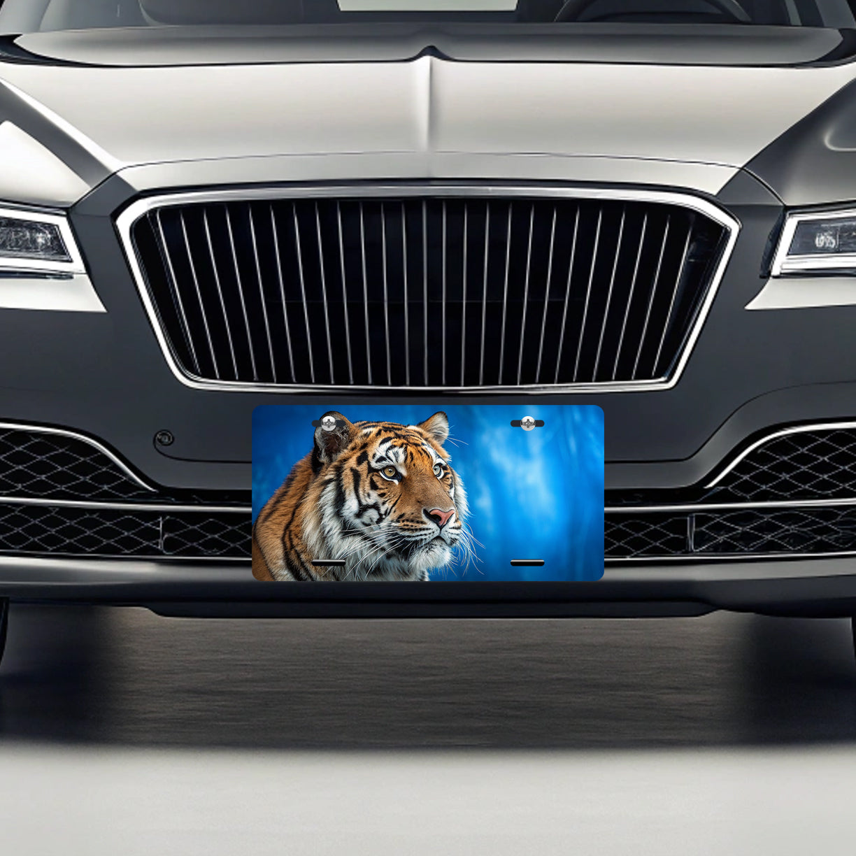 Tiger Face Blue White Background Metal Vanity Novelty Tag License Plate for Trucks Cars SUVs