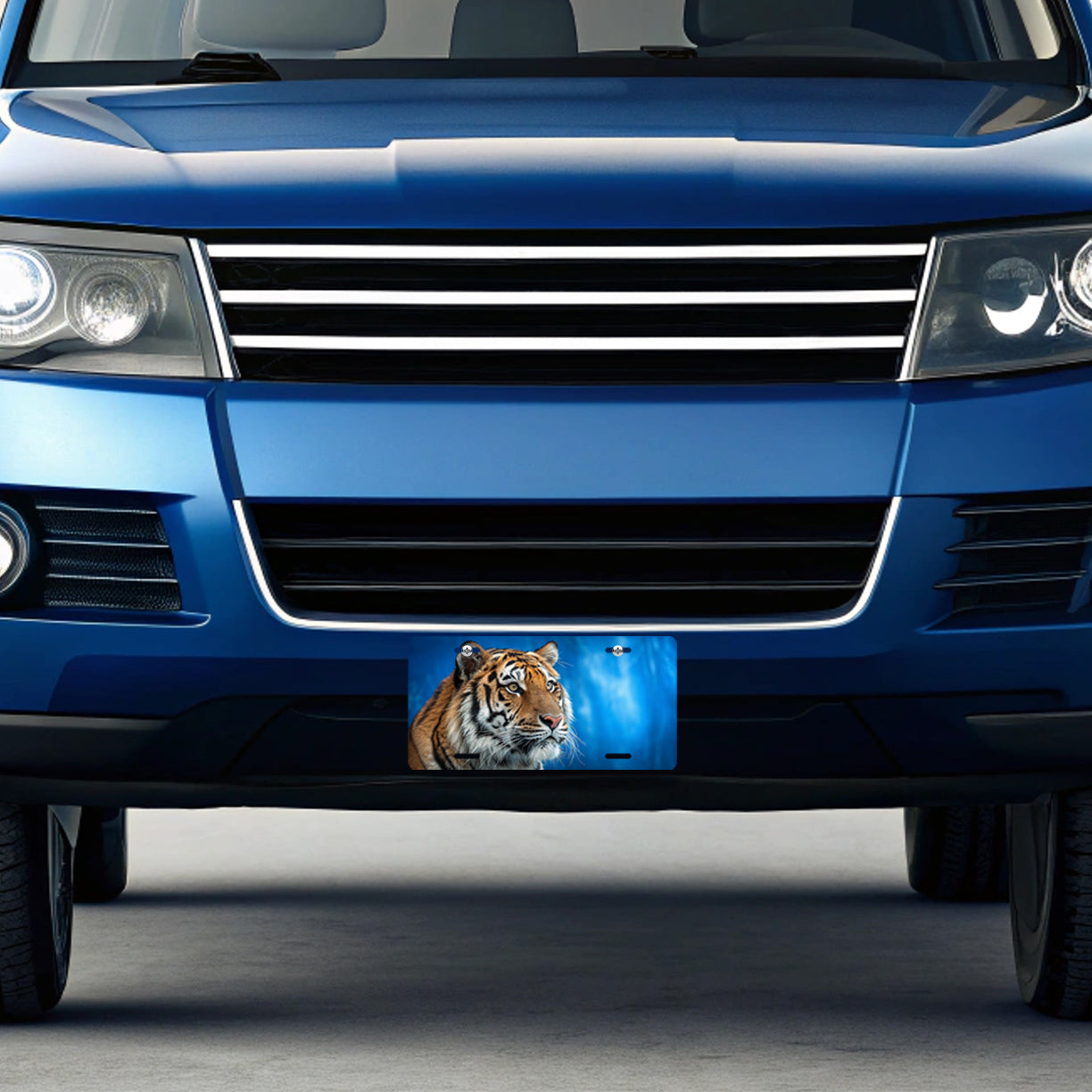 Tiger Face Blue White Background Metal Vanity Novelty Tag License Plate for Trucks Cars SUVs