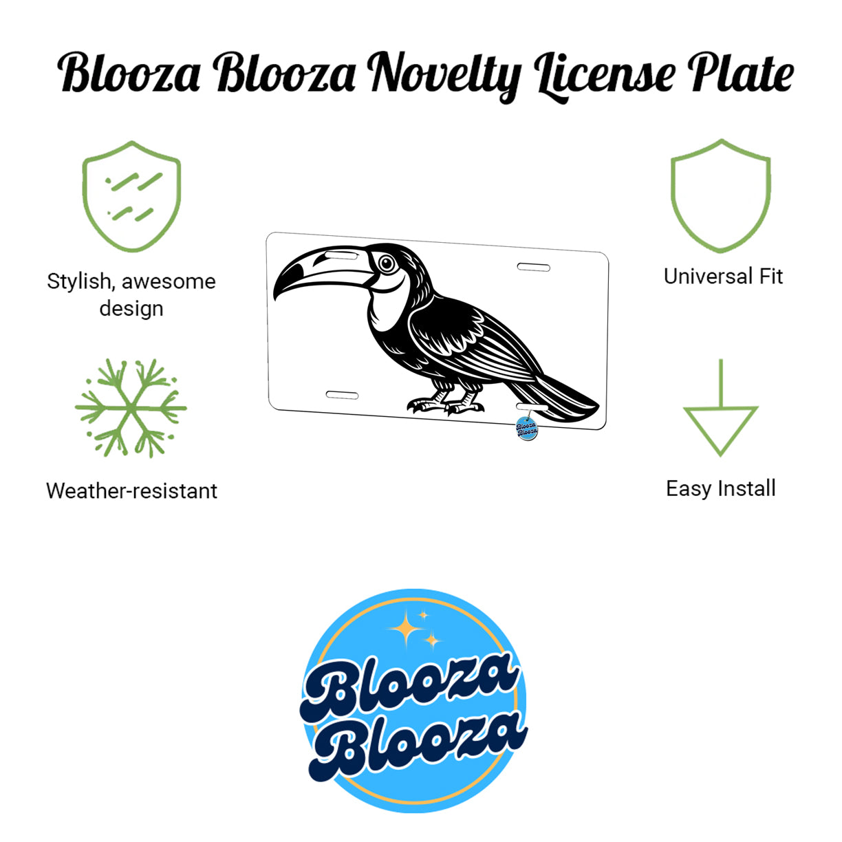 Toucan Black White Metal Vanity Novelty Tag License Plate for Trucks Cars SUVs