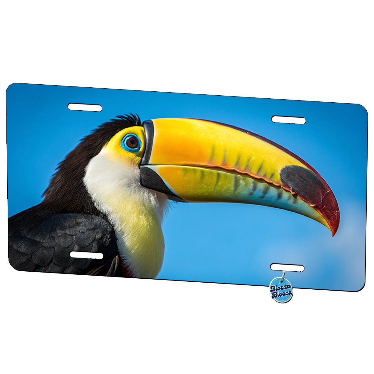 Toucan Face Blue Background Metal Vanity Novelty Tag License Plate for Trucks Cars SUVs