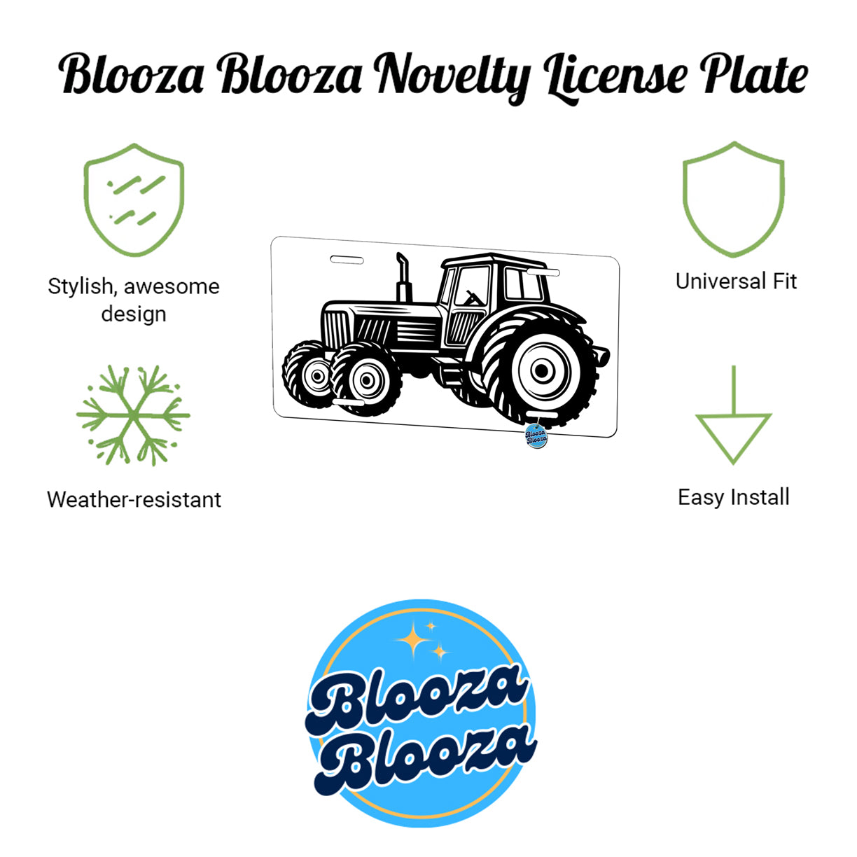 Tractor Black White Metal Vanity Novelty Tag License Plate for Trucks Cars SUVs
