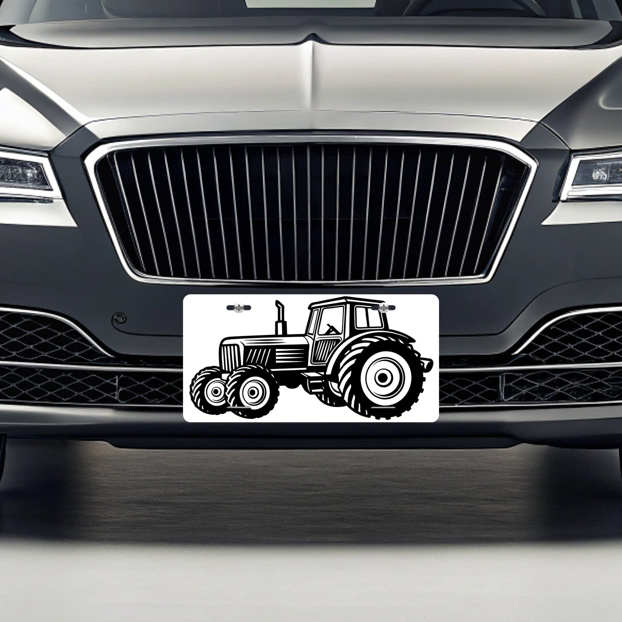 Tractor Black White Metal Vanity Novelty Tag License Plate for Trucks Cars SUVs