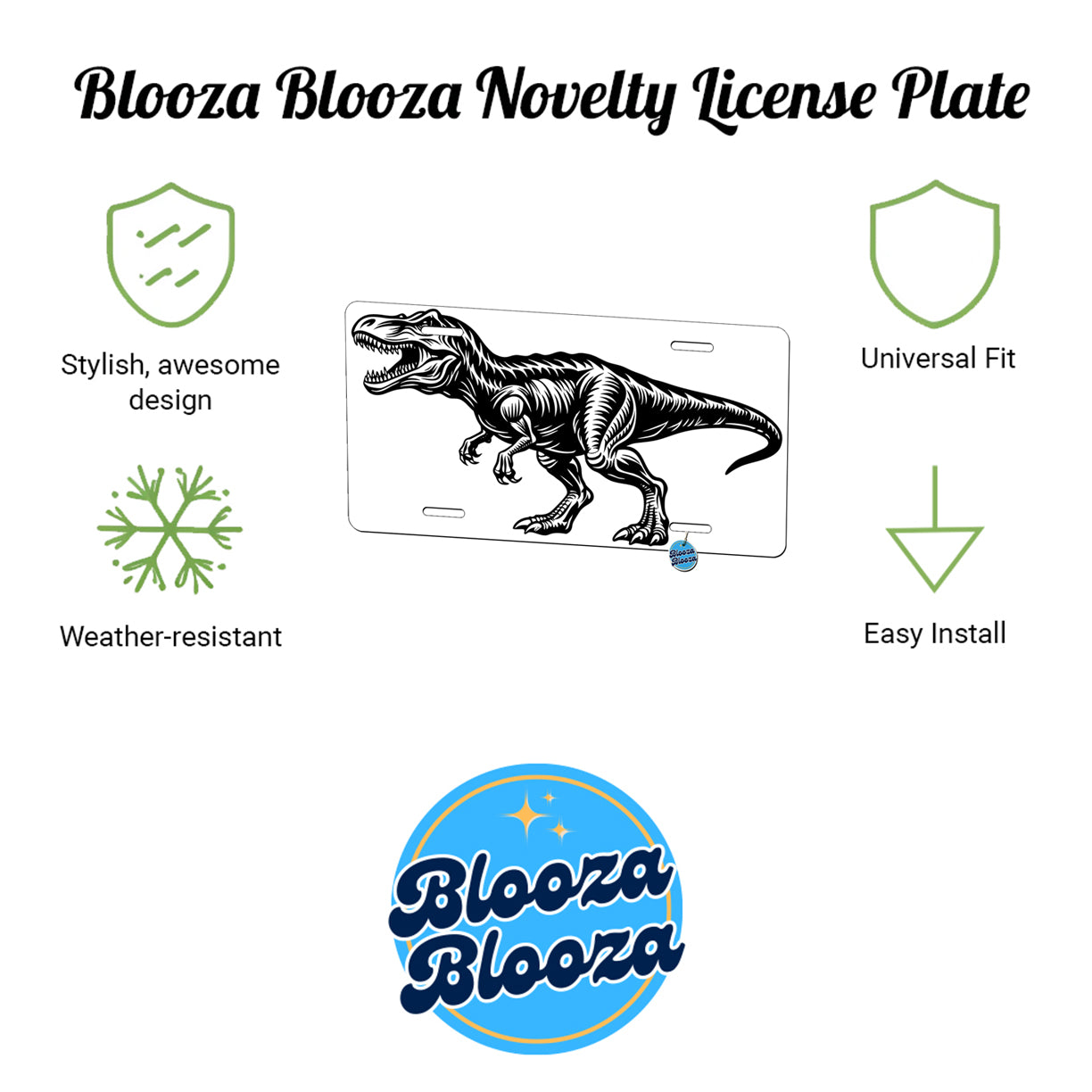 T-Rex Tyrannosaurus Dinosaur Black White Metal Vanity Novelty Tag License Plate for Trucks Cars SUVs