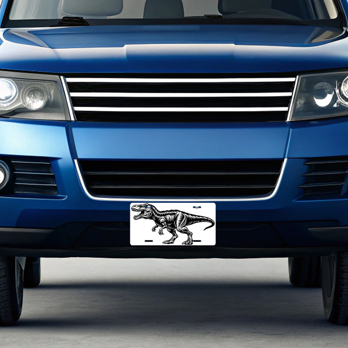 T-Rex Tyrannosaurus Dinosaur Black White Metal Vanity Novelty Tag License Plate for Trucks Cars SUVs
