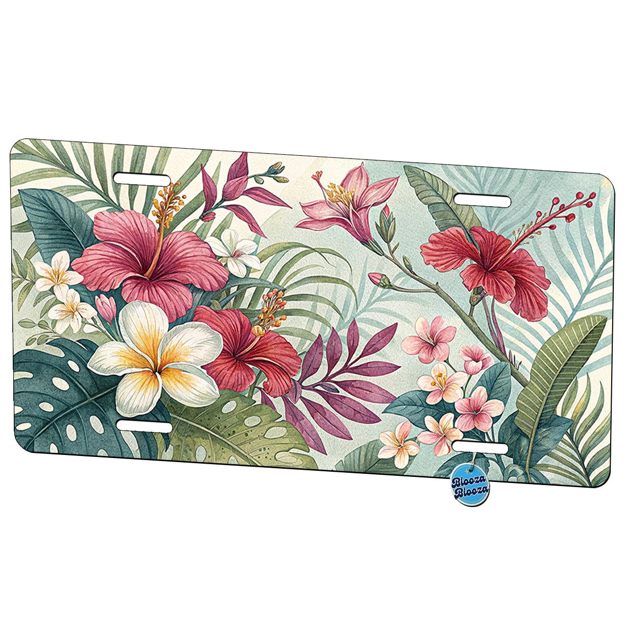Tropical Flowers Floral Hibiscus Pattern Metal Vanity Novelty Tag License Plate for Trucks Cars SUVs