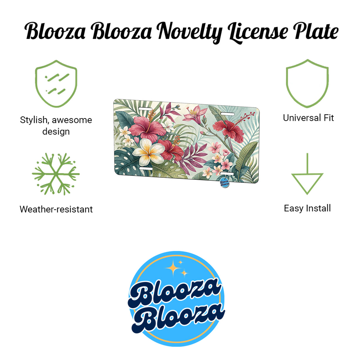 Tropical Flowers Floral Hibiscus Pattern Metal Vanity Novelty Tag License Plate for Trucks Cars SUVs