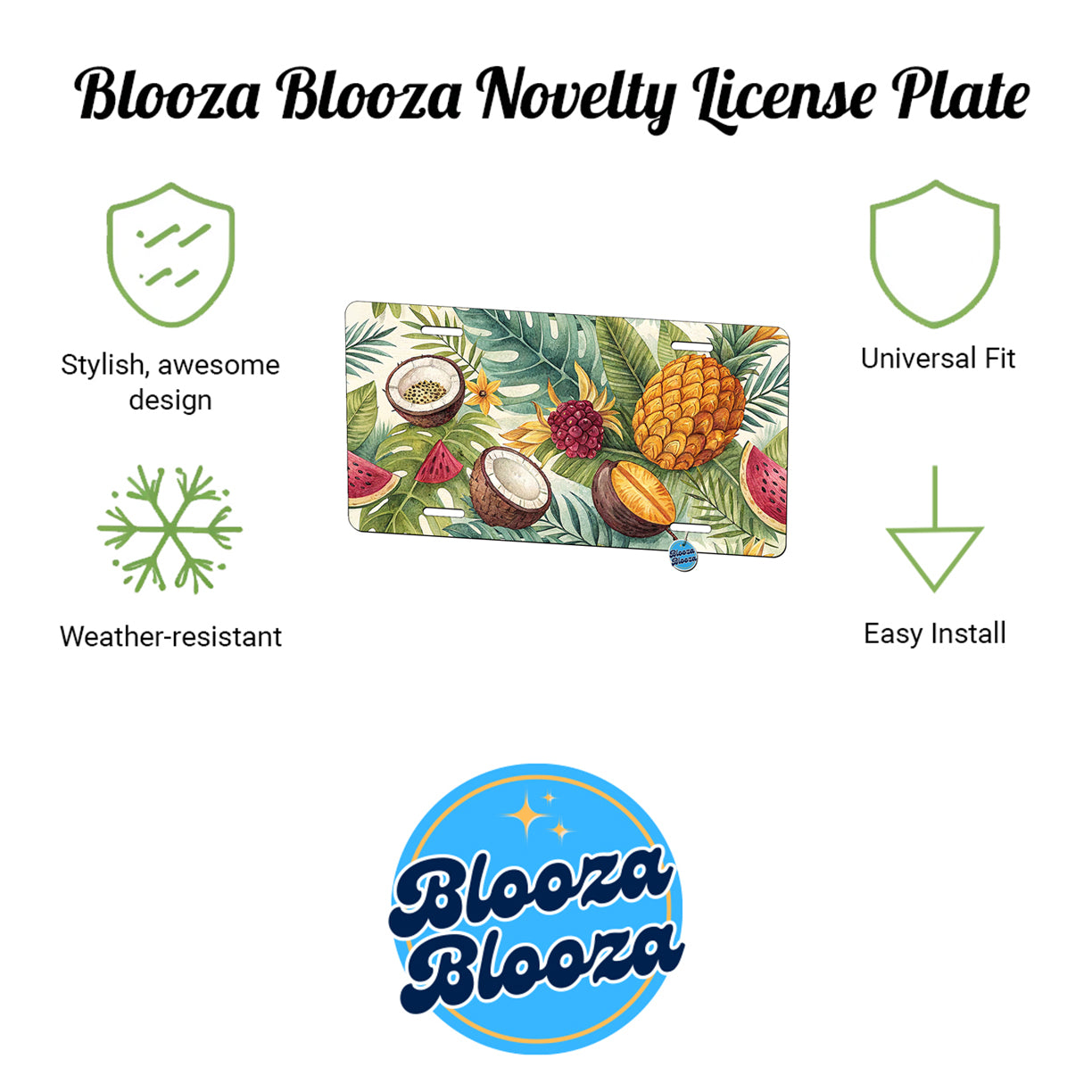 Tropical Fruit Pattern Palm Leaves Metal Vanity Novelty Tag License Plate for Trucks Cars SUVs
