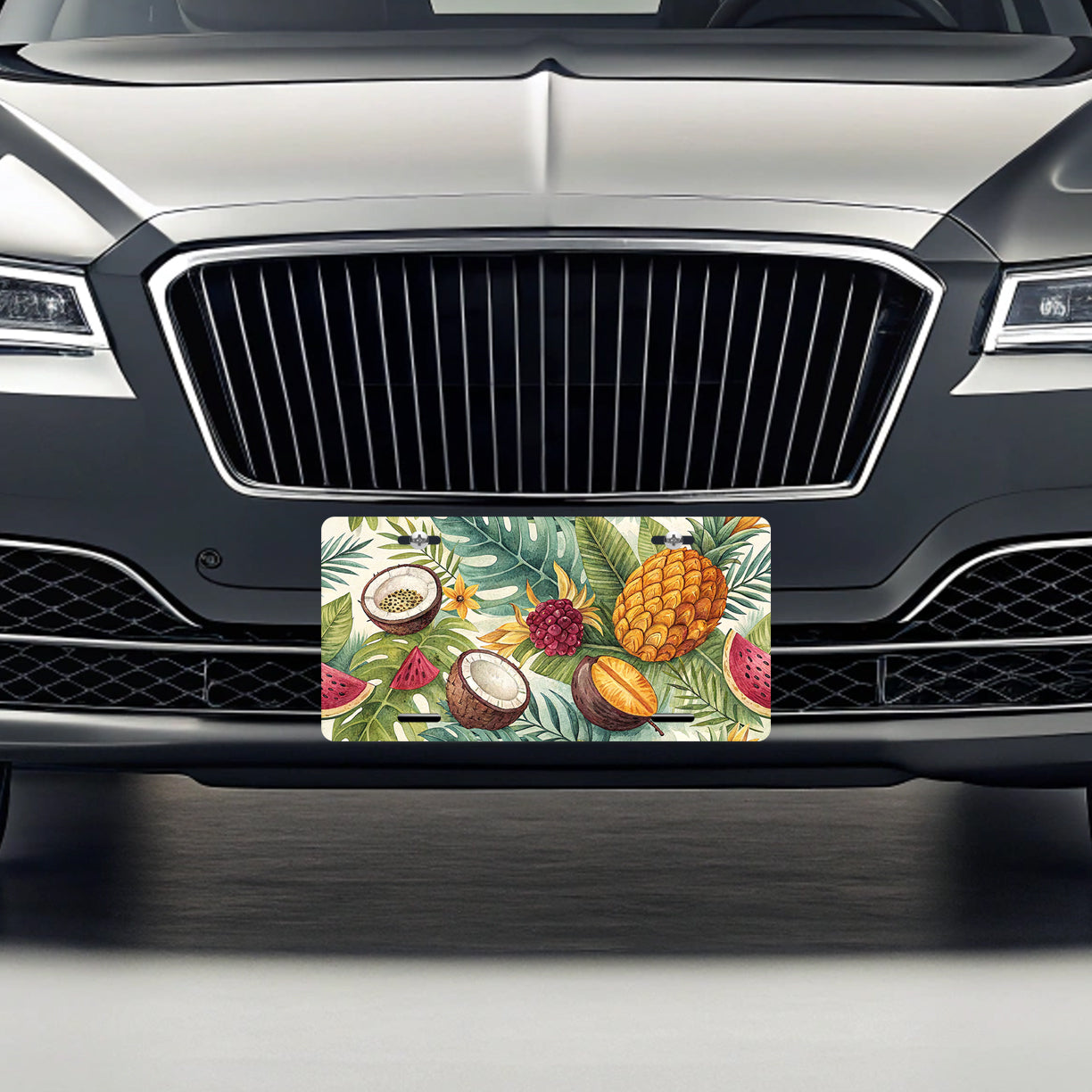Tropical Fruit Pattern Palm Leaves Metal Vanity Novelty Tag License Plate for Trucks Cars SUVs