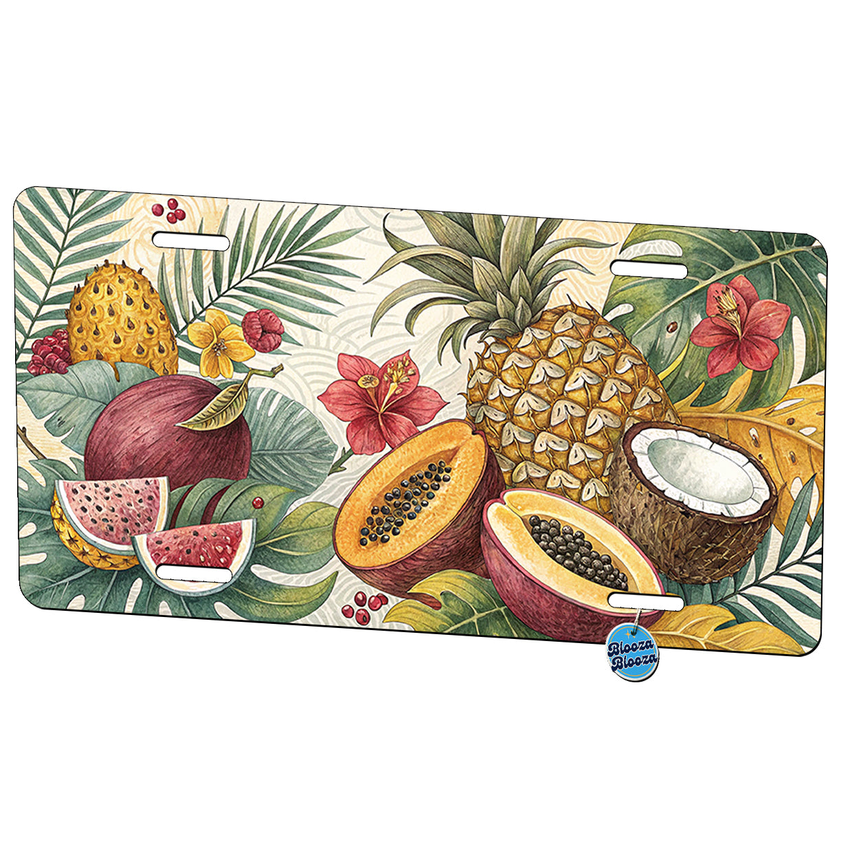 Tropical Fruit Pattern Pineapples Coconuts Metal Vanity Novelty Tag License Plate for Trucks Cars SUVs