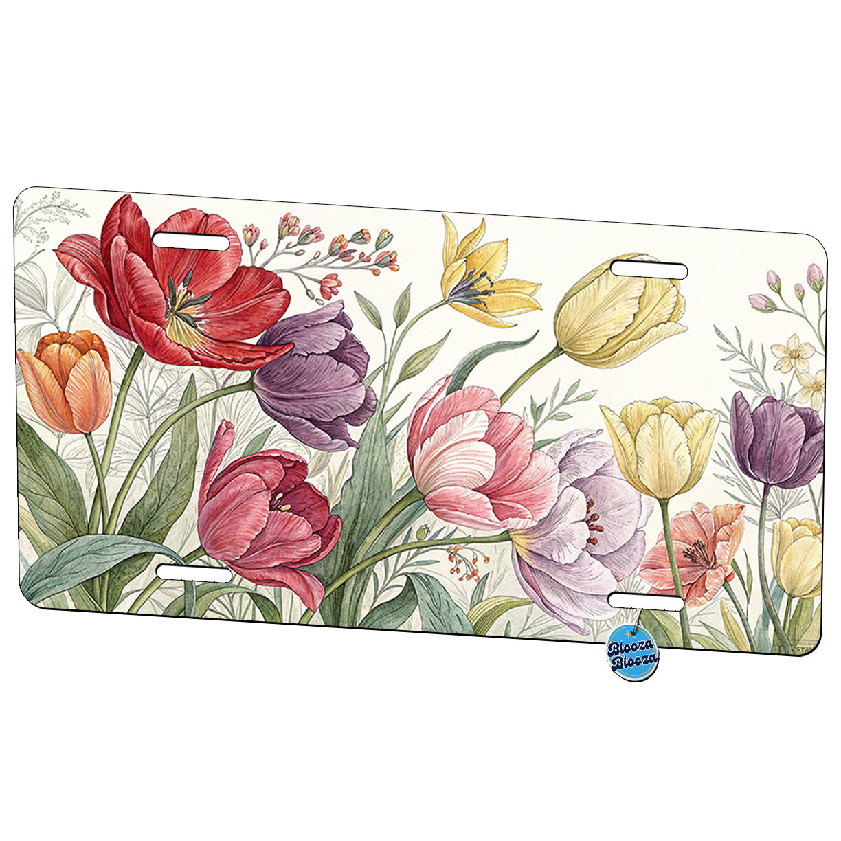 Tulips Flowers Floral Drawing Metal Vanity Novelty Tag License Plate for Trucks Cars SUVs