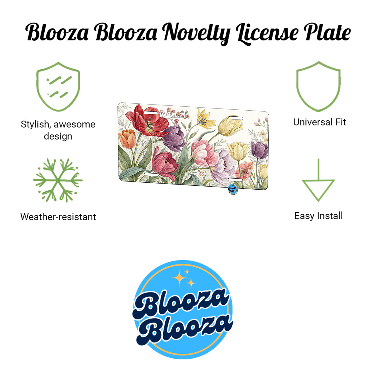 Tulips Flowers Floral Drawing Metal Vanity Novelty Tag License Plate for Trucks Cars SUVs