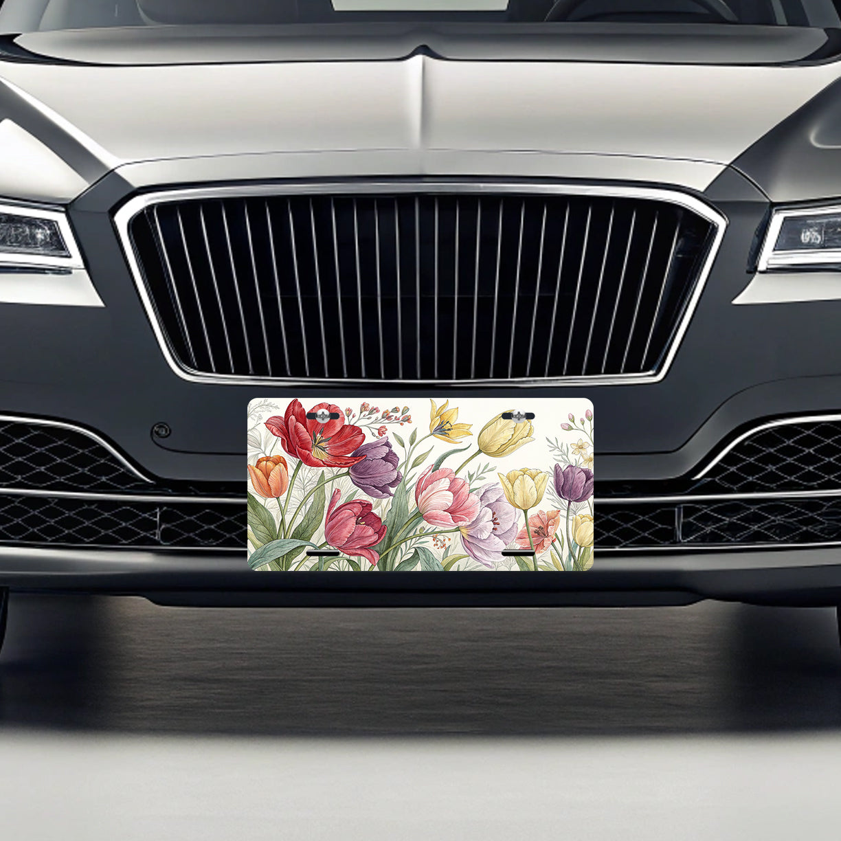 Tulips Flowers Floral Drawing Metal Vanity Novelty Tag License Plate for Trucks Cars SUVs