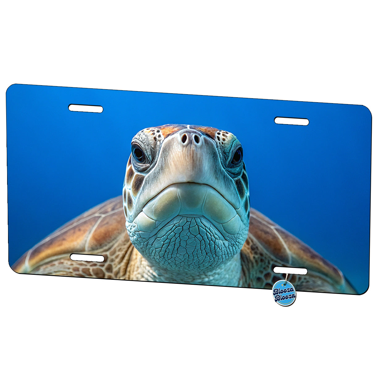 Turtle Face Blue Background Metal Vanity Novelty Tag License Plate for Trucks Cars SUVs