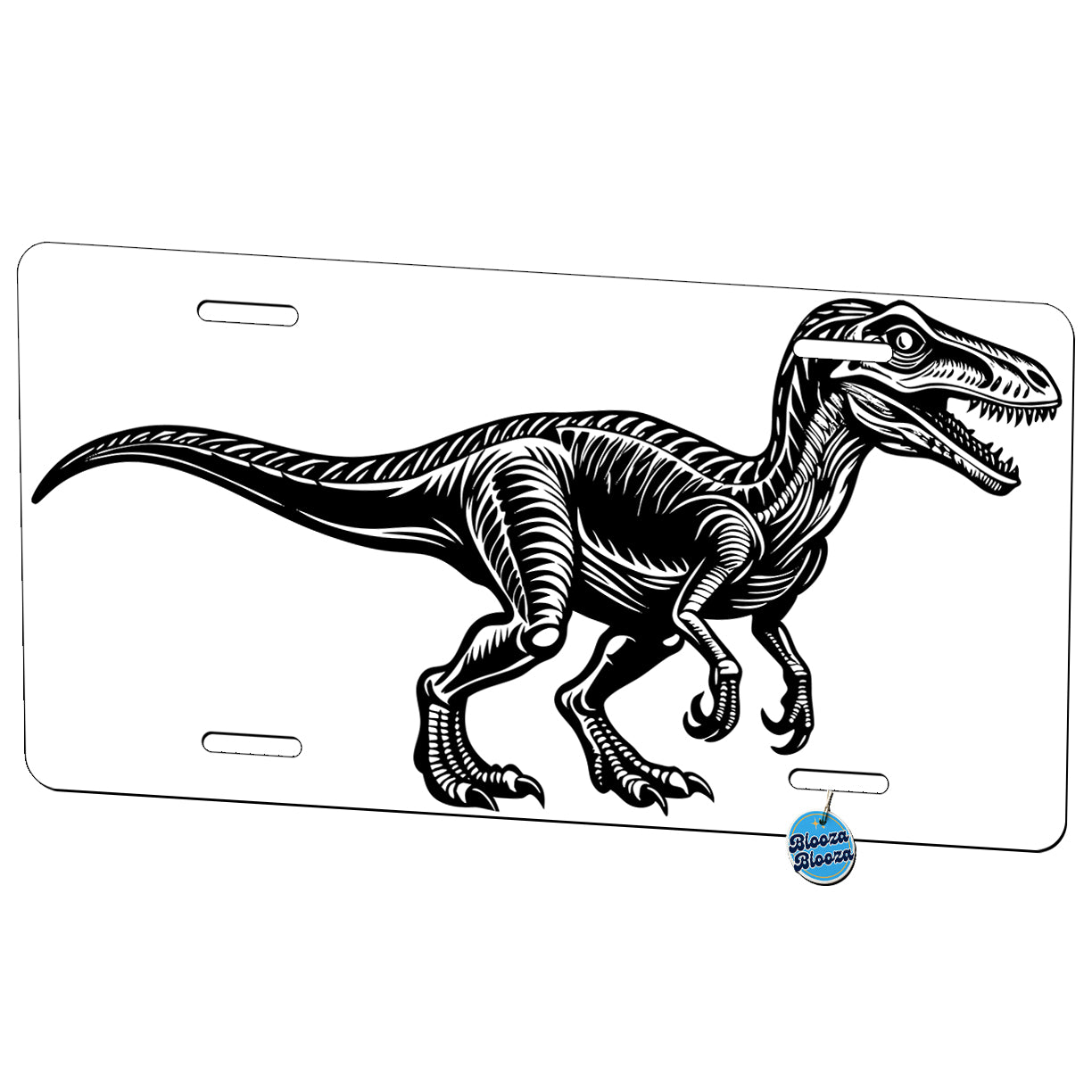 Velociraptor Dinosaur Black White Metal Vanity Novelty Tag License Plate for Trucks Cars SUVs