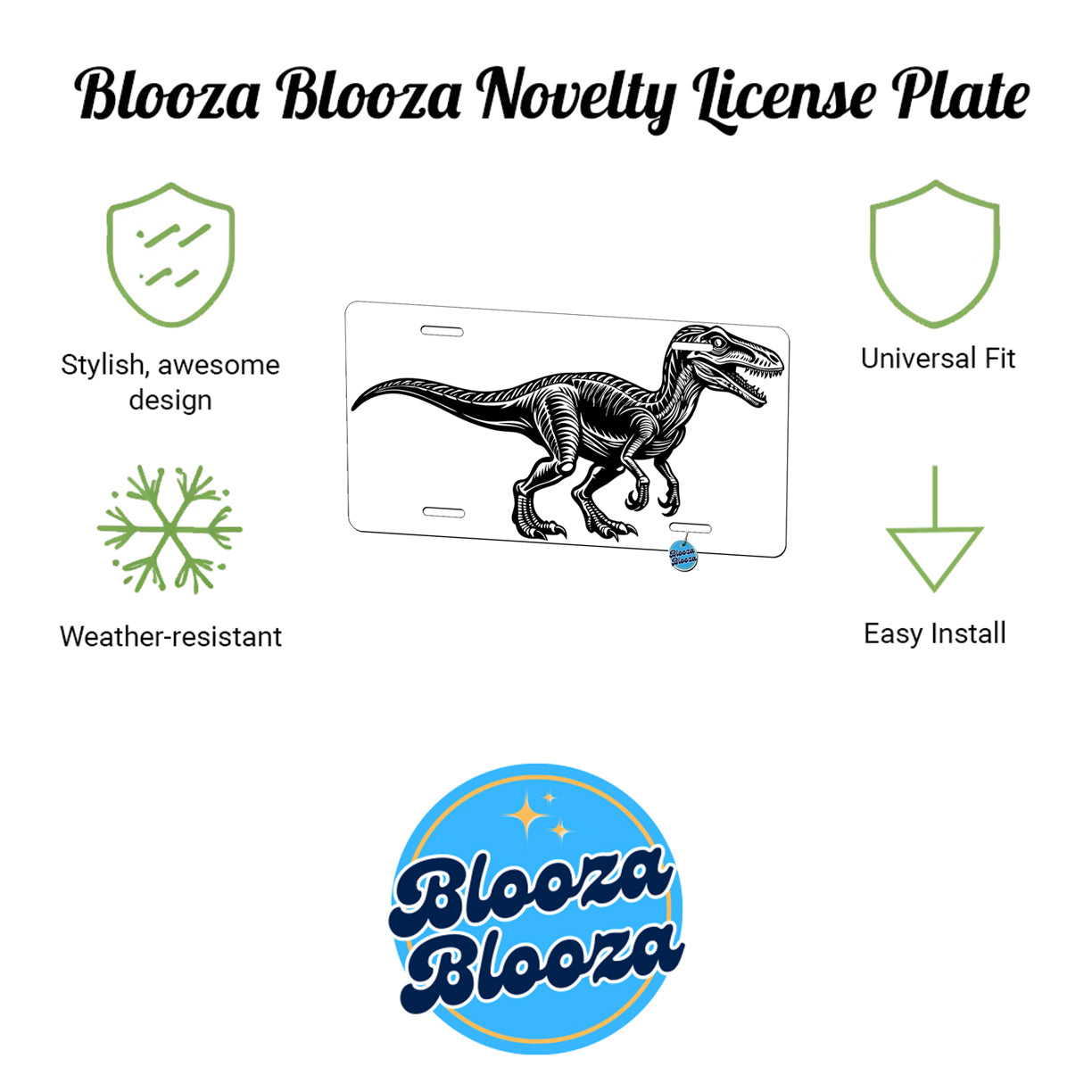Velociraptor Dinosaur Black White Metal Vanity Novelty Tag License Plate for Trucks Cars SUVs