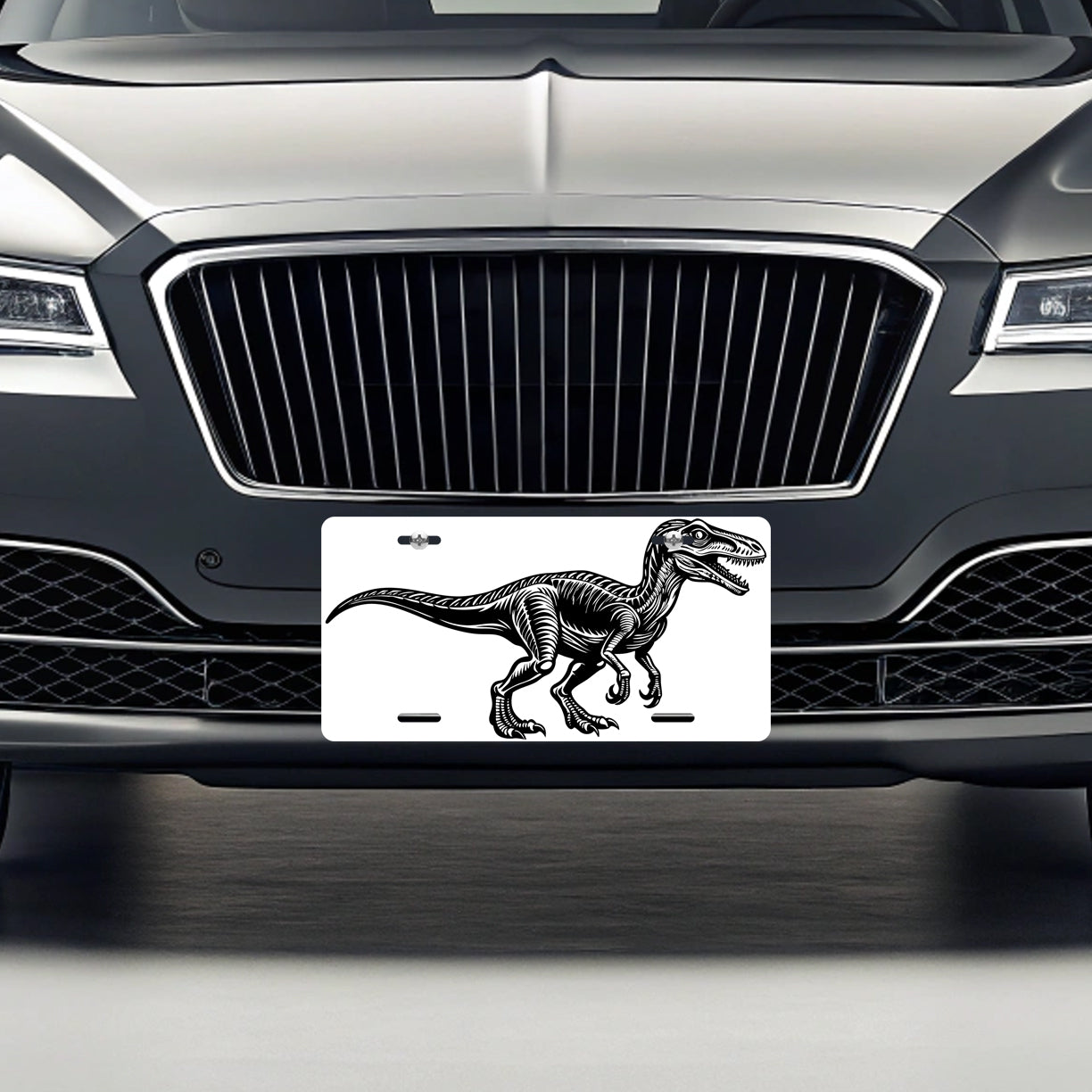 Velociraptor Dinosaur Black White Metal Vanity Novelty Tag License Plate for Trucks Cars SUVs