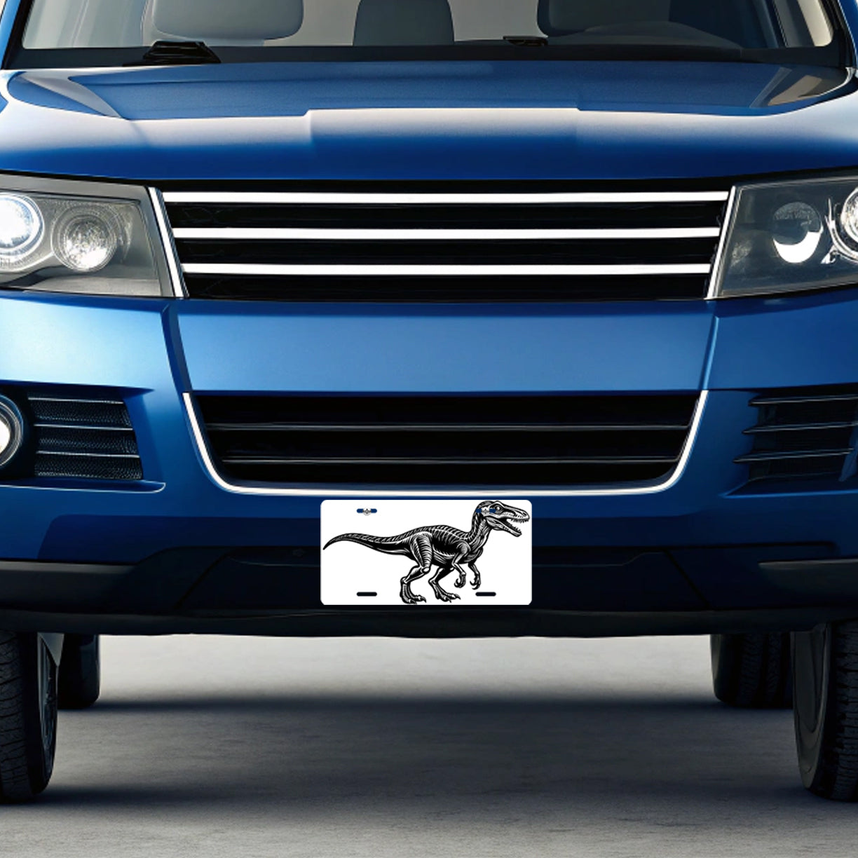 Velociraptor Dinosaur Black White Metal Vanity Novelty Tag License Plate for Trucks Cars SUVs