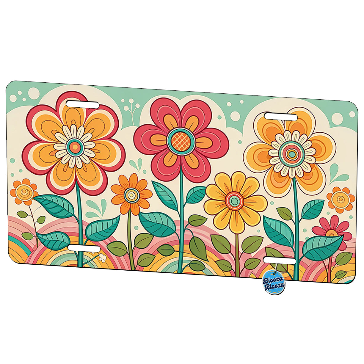 Vintage Groovy Flowers Drawing Metal Vanity Novelty Tag License Plate for Trucks Cars SUVs
