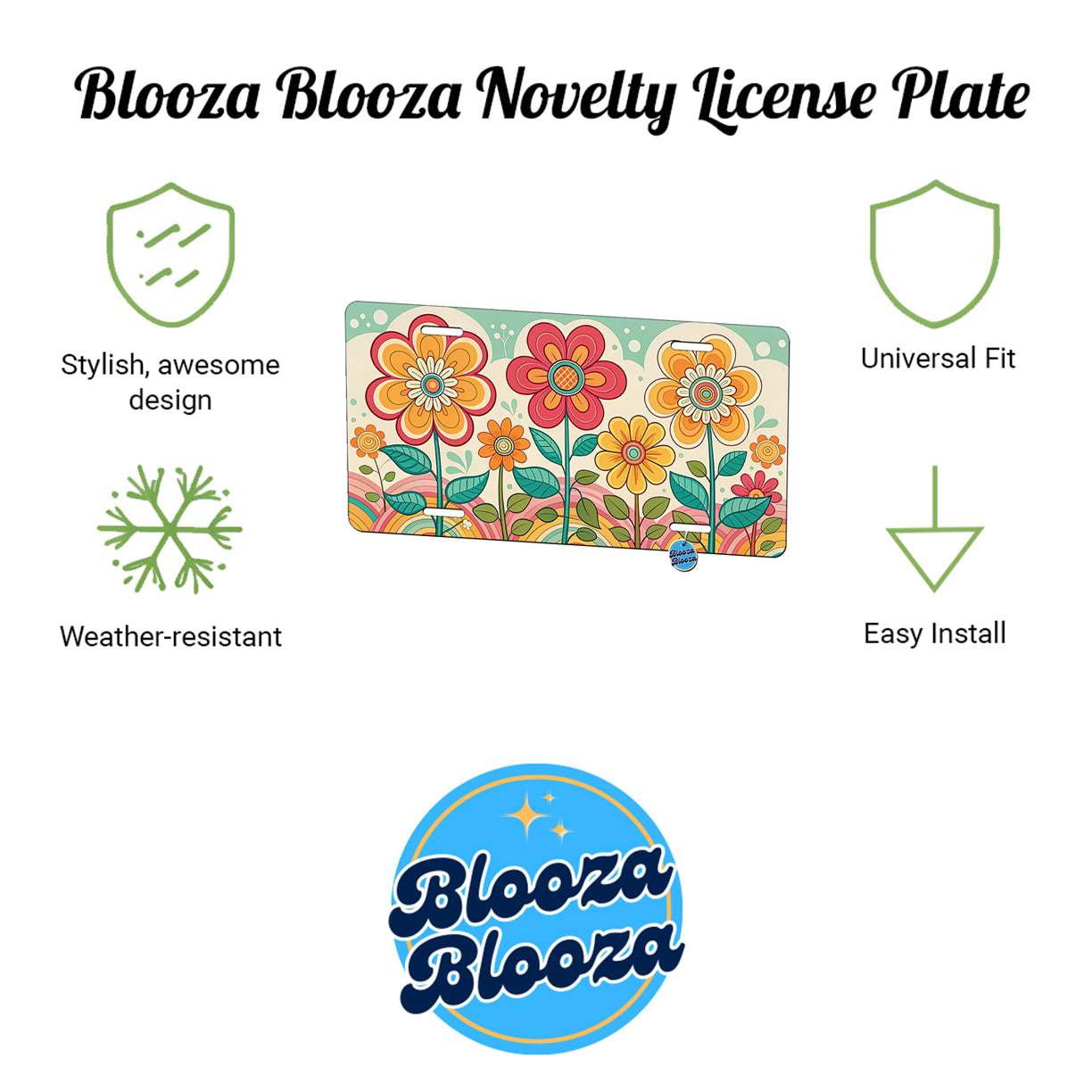 Vintage Groovy Flowers Drawing Metal Vanity Novelty Tag License Plate for Trucks Cars SUVs