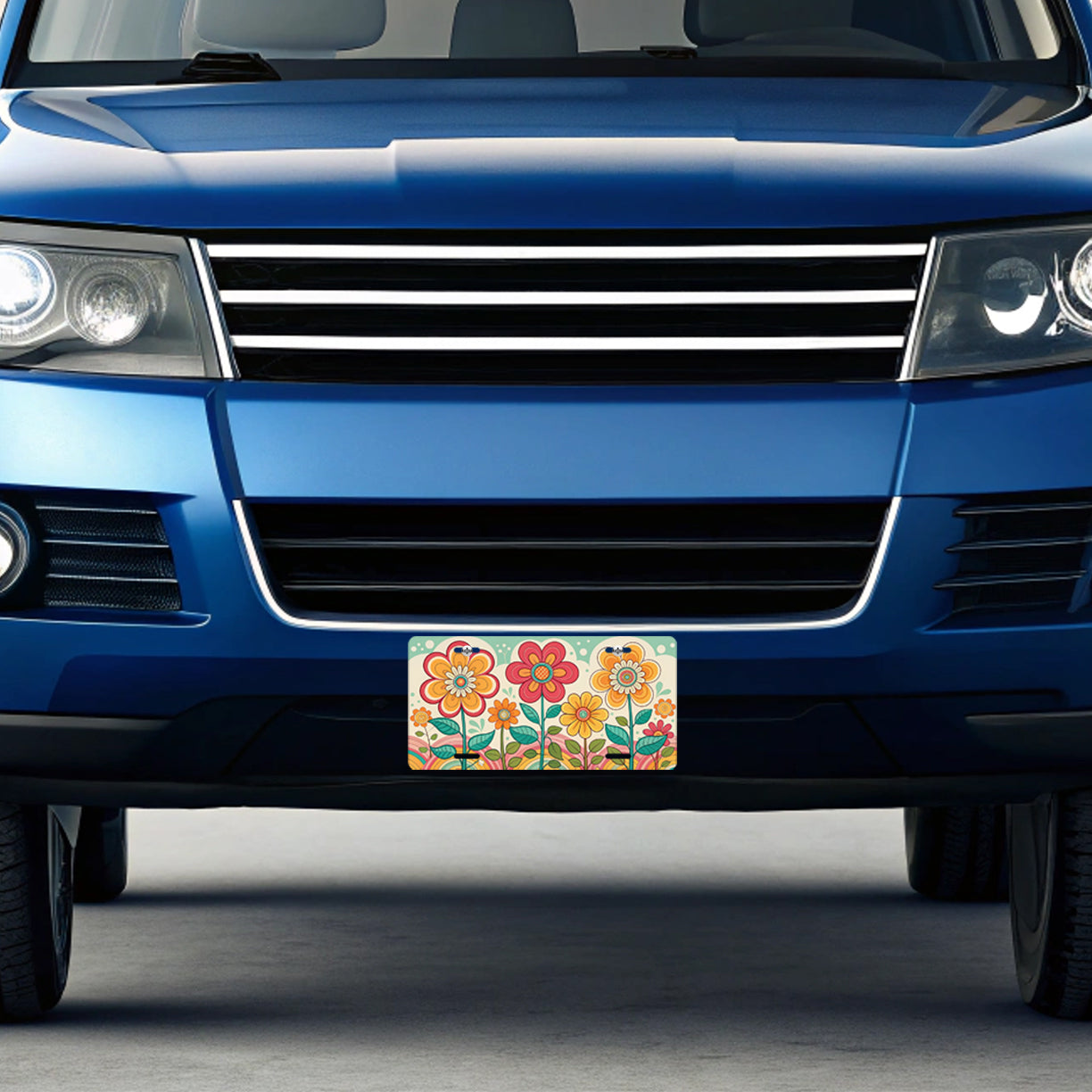 Vintage Groovy Flowers Drawing Metal Vanity Novelty Tag License Plate for Trucks Cars SUVs