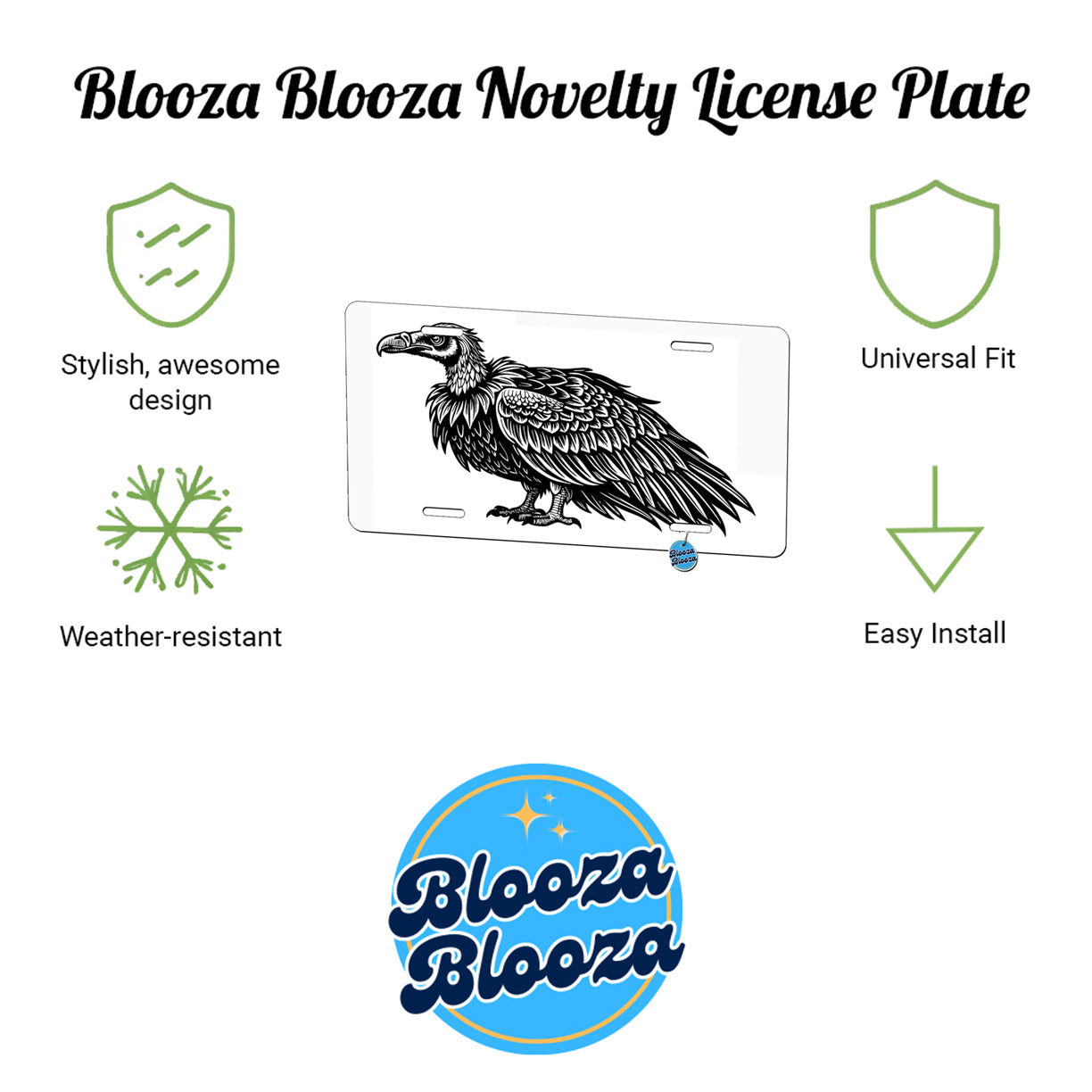 Vulture Bird Black White Metal Vanity Novelty Tag License Plate for Trucks Cars SUVs