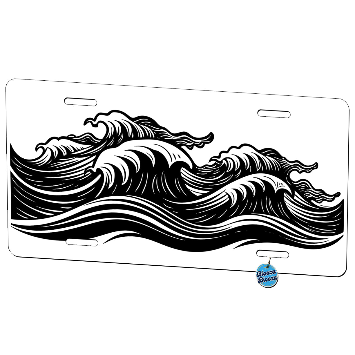Waves Ocean Sea Black White Metal Vanity Novelty Tag License Plate for Trucks Cars SUVs