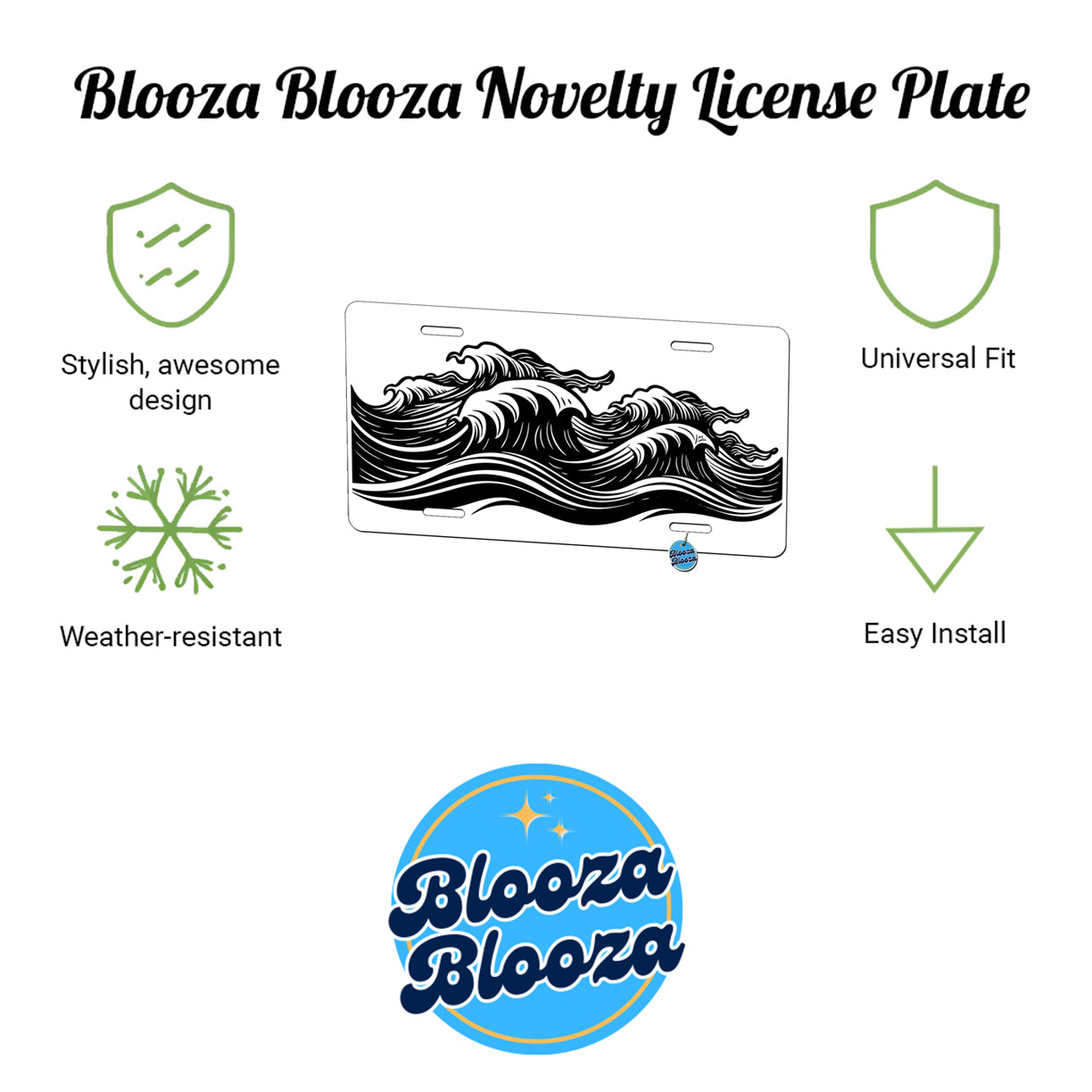 Waves Ocean Sea Black White Metal Vanity Novelty Tag License Plate for Trucks Cars SUVs