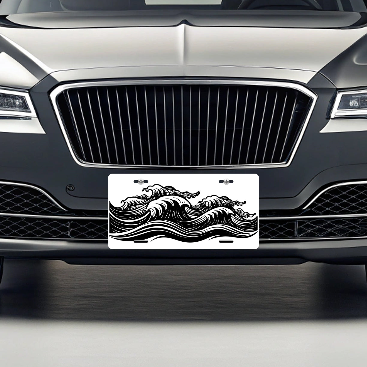 Waves Ocean Sea Black White Metal Vanity Novelty Tag License Plate for Trucks Cars SUVs