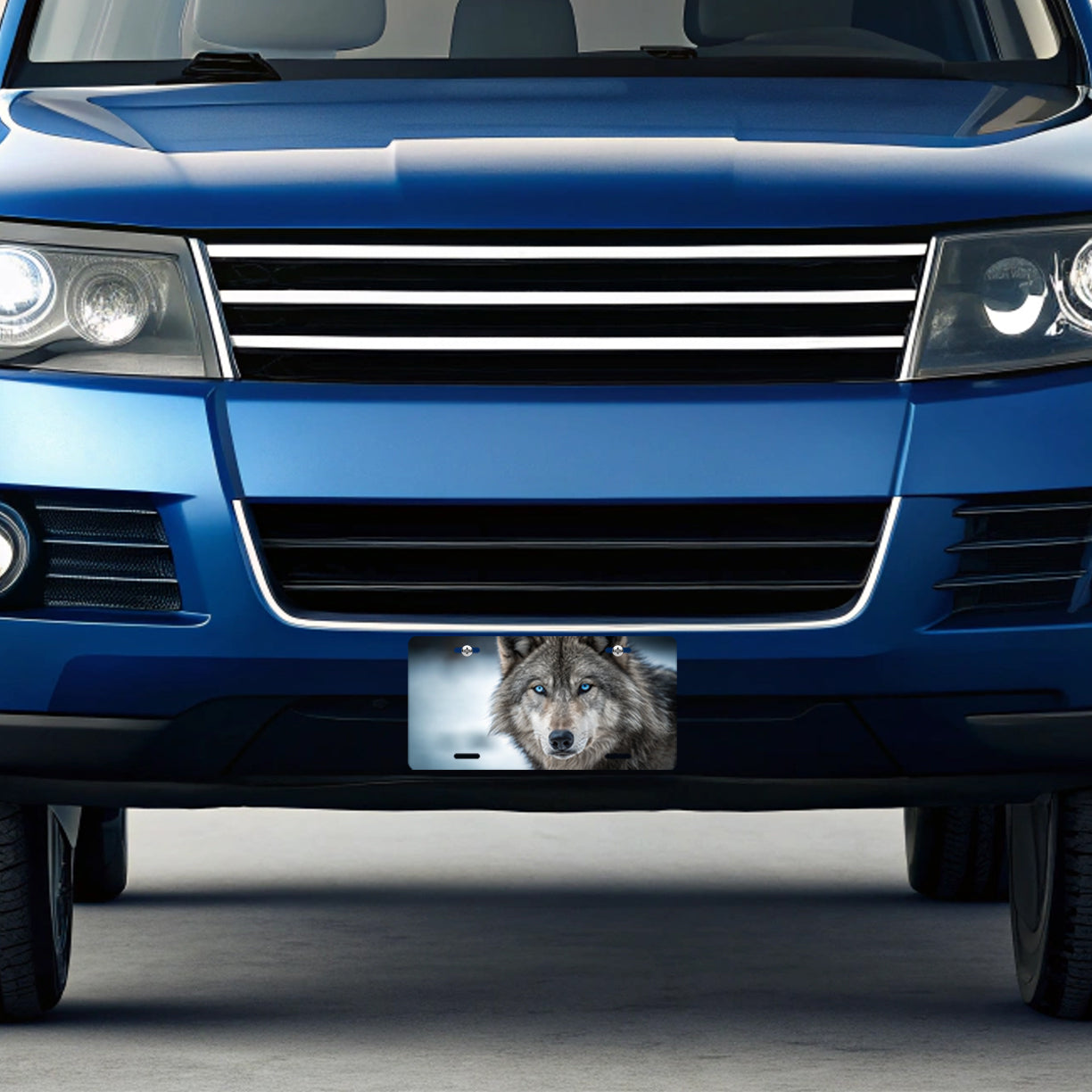 Wolf Closeup With Blue Eyes Metal Vanity Novelty Tag License Plate for Trucks Cars SUVs