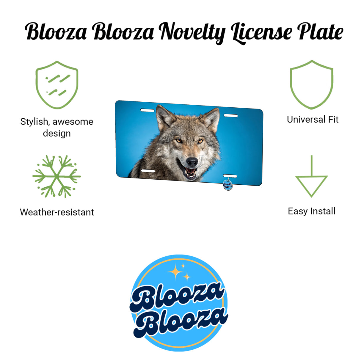 Wolf Face Blue Background Metal Vanity Novelty Tag License Plate for Trucks Cars SUVs