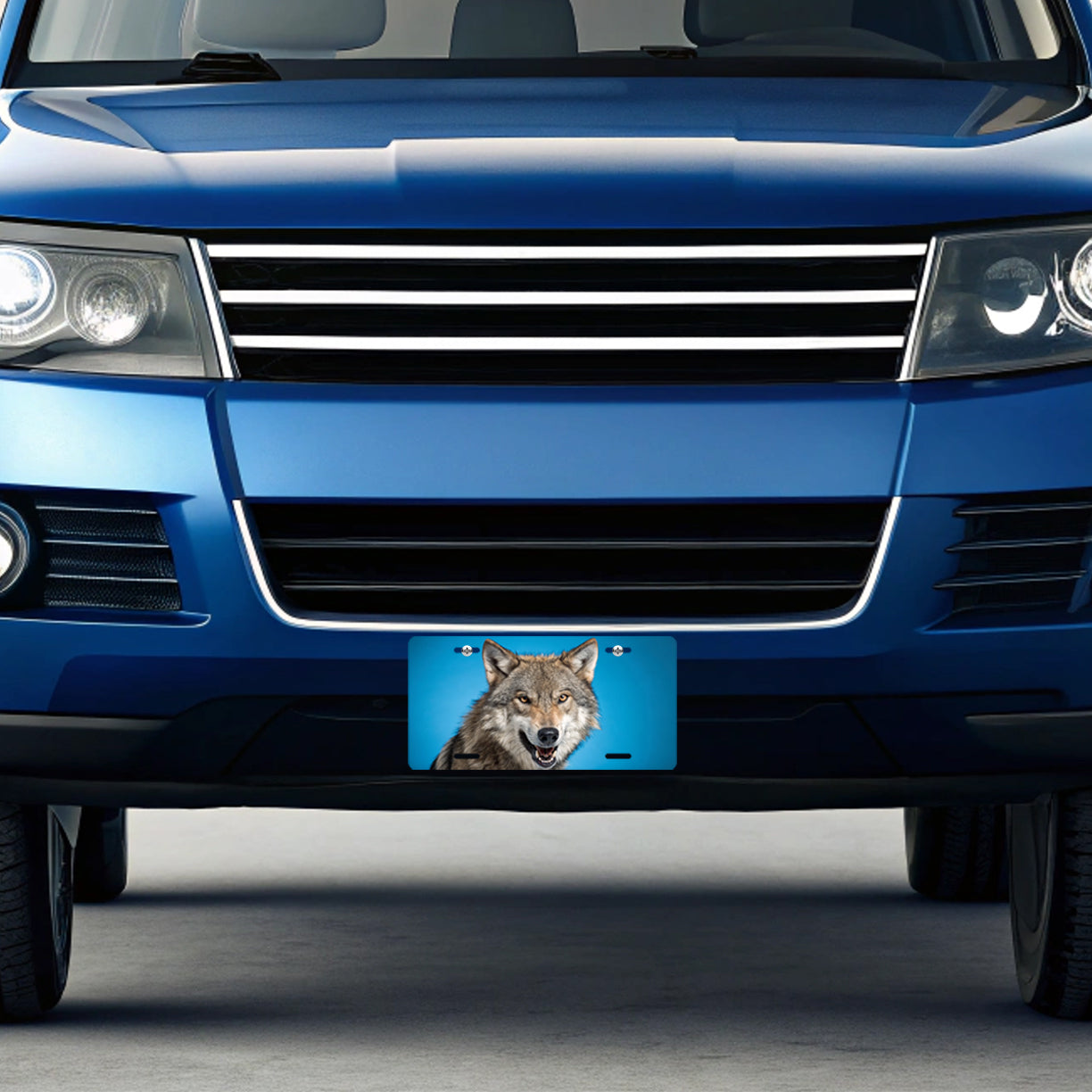 Wolf Face Blue Background Metal Vanity Novelty Tag License Plate for Trucks Cars SUVs
