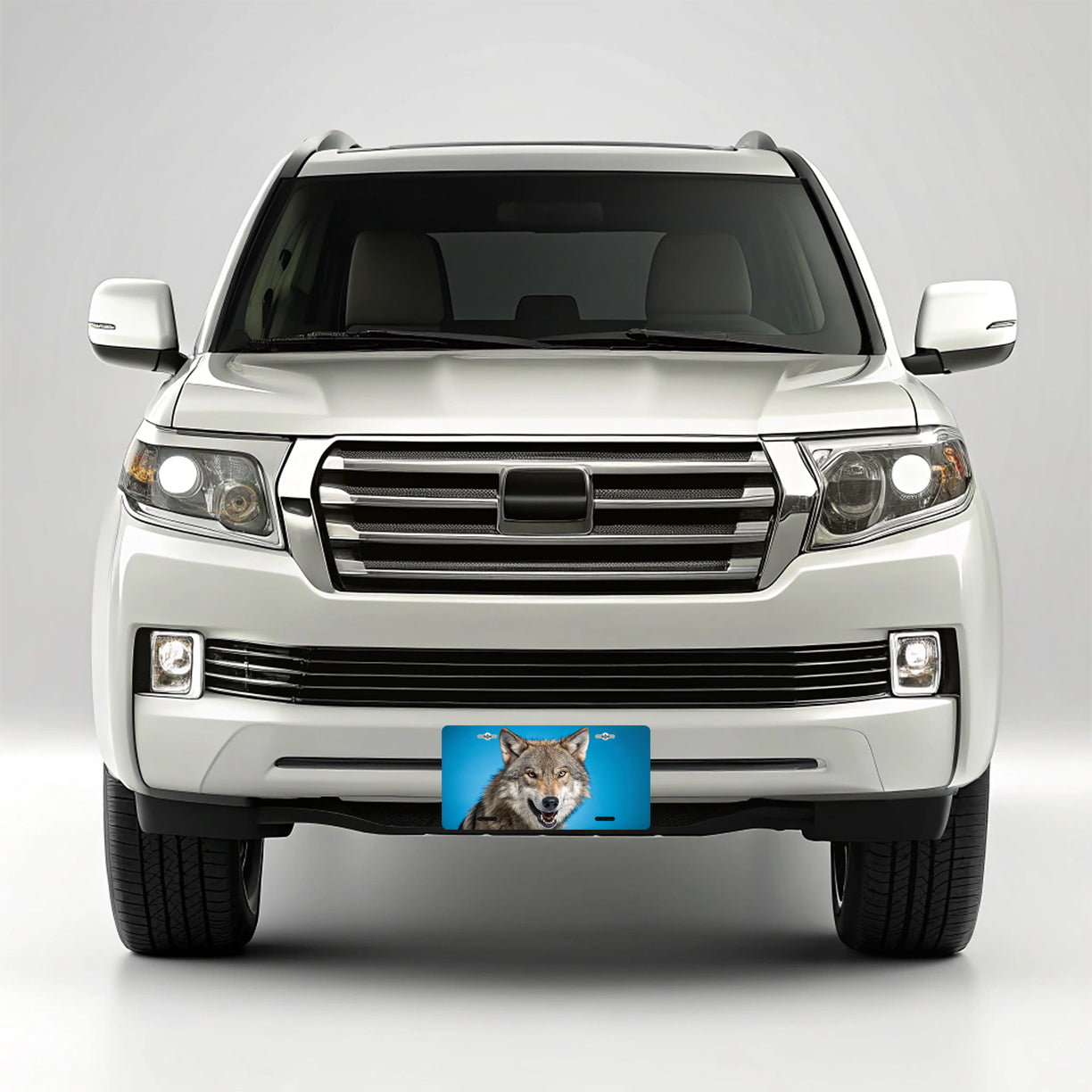 Wolf Face Blue Background Metal Vanity Novelty Tag License Plate for Trucks Cars SUVs