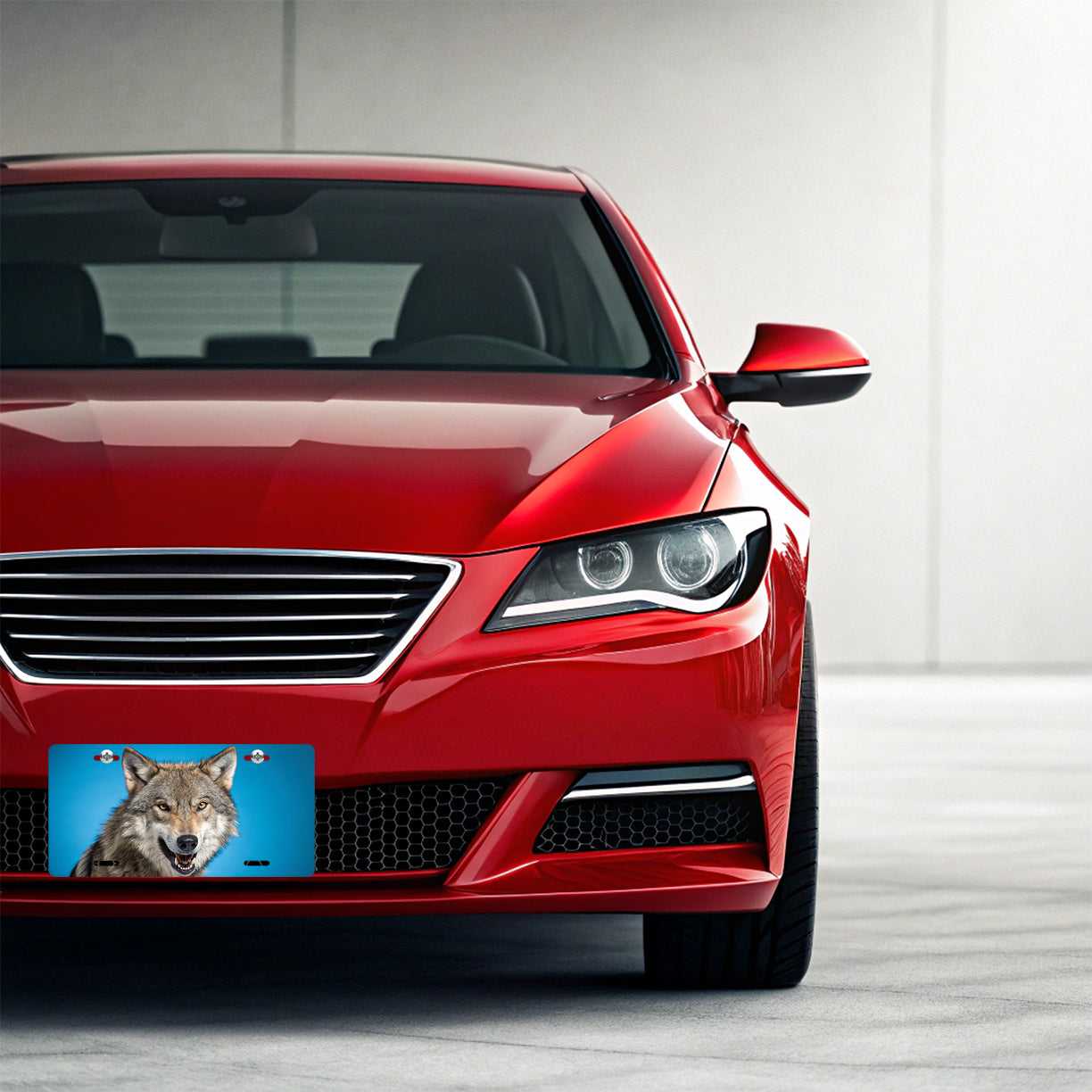 Wolf Face Blue Background Metal Vanity Novelty Tag License Plate for Trucks Cars SUVs