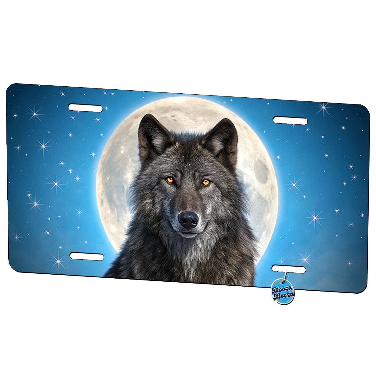 Wolf In Night Sky Moon Stars Metal Vanity Novelty Tag License Plate for Trucks Cars SUVs