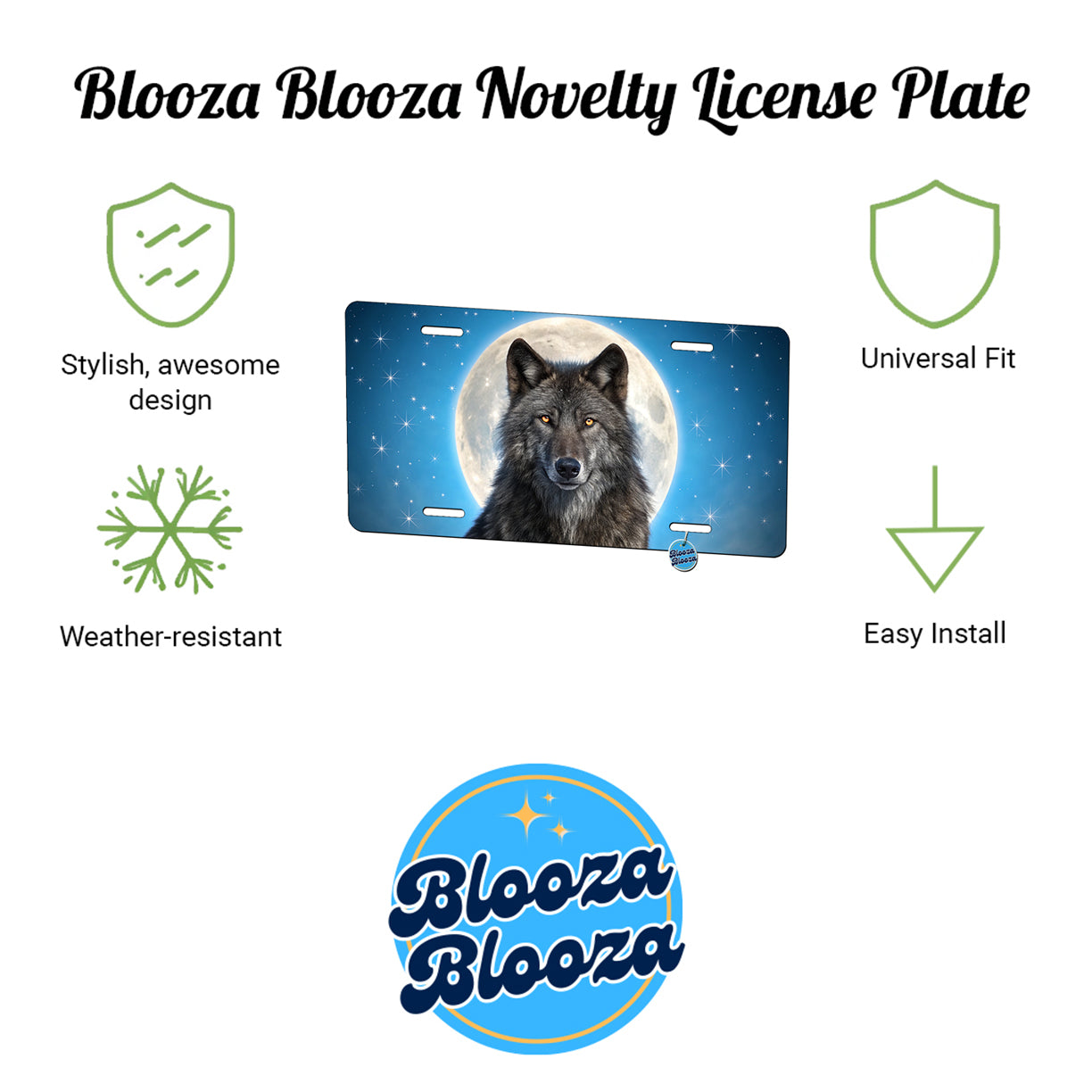 Wolf In Night Sky Moon Stars Metal Vanity Novelty Tag License Plate for Trucks Cars SUVs