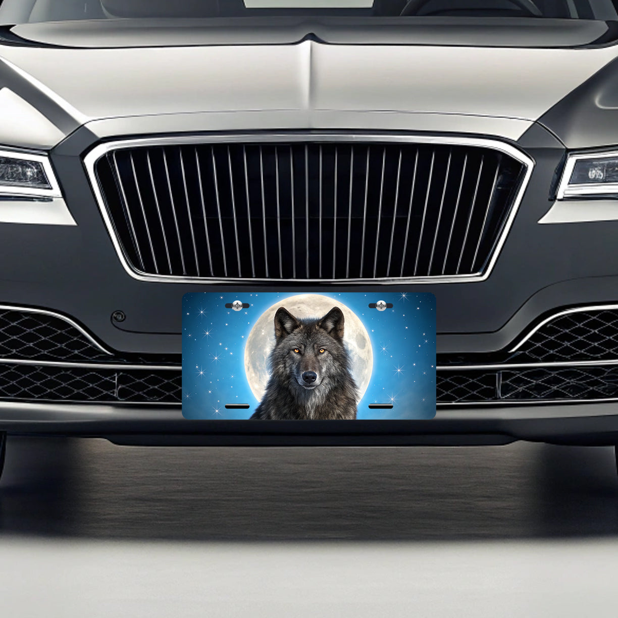 Wolf In Night Sky Moon Stars Metal Vanity Novelty Tag License Plate for Trucks Cars SUVs