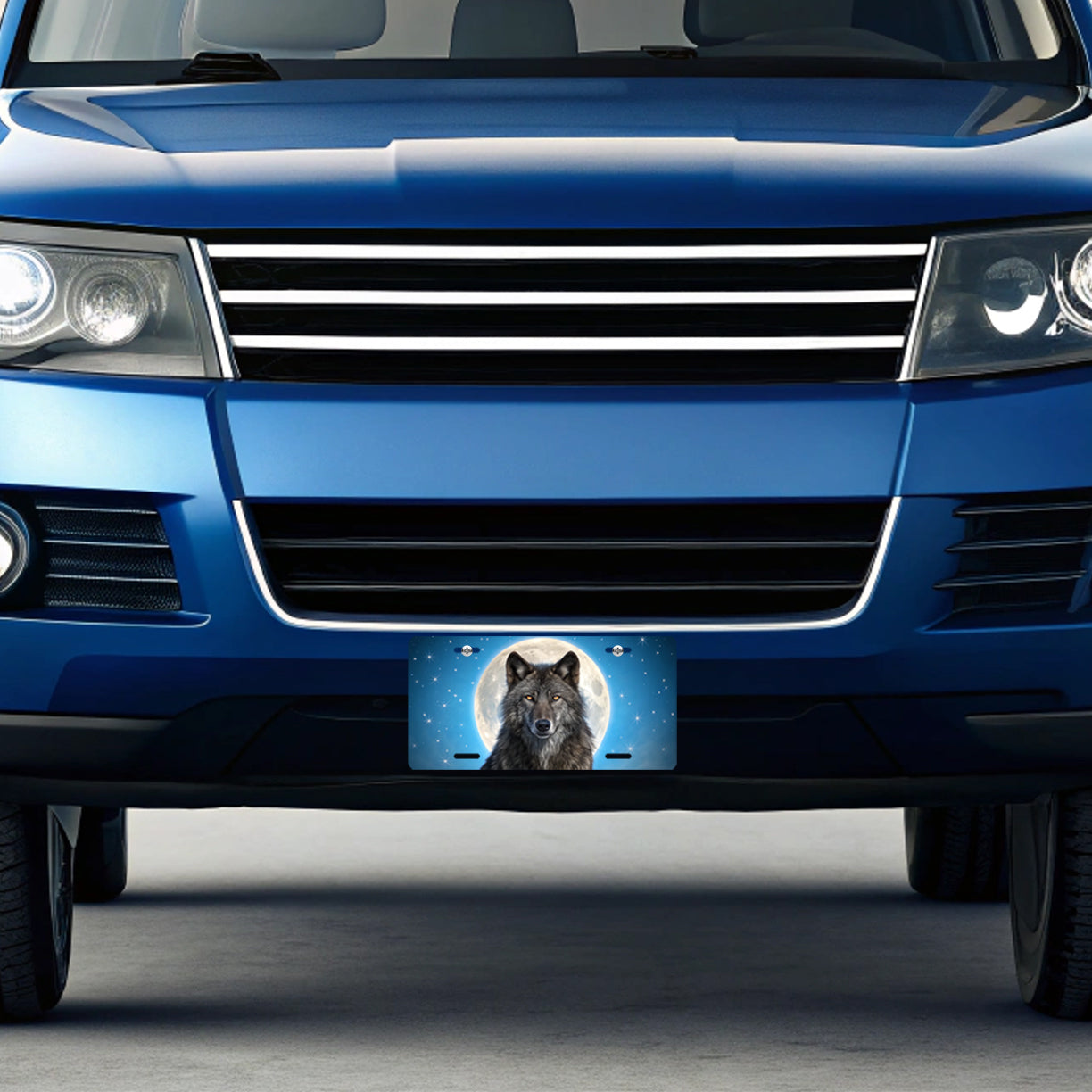 Wolf In Night Sky Moon Stars Metal Vanity Novelty Tag License Plate for Trucks Cars SUVs