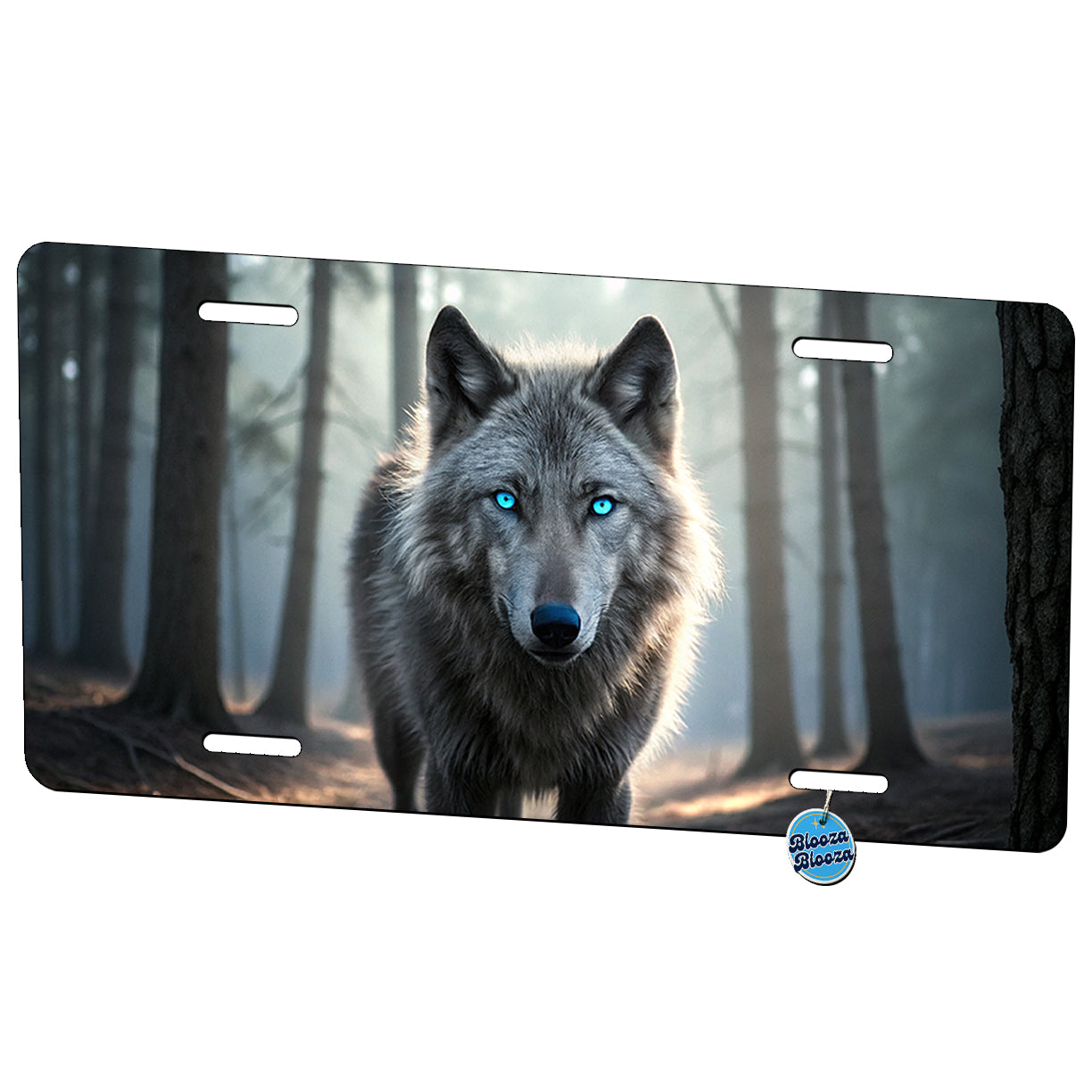 Wolf With Blue Eyes Forest Metal Vanity Novelty Tag License Plate for Trucks Cars SUVs