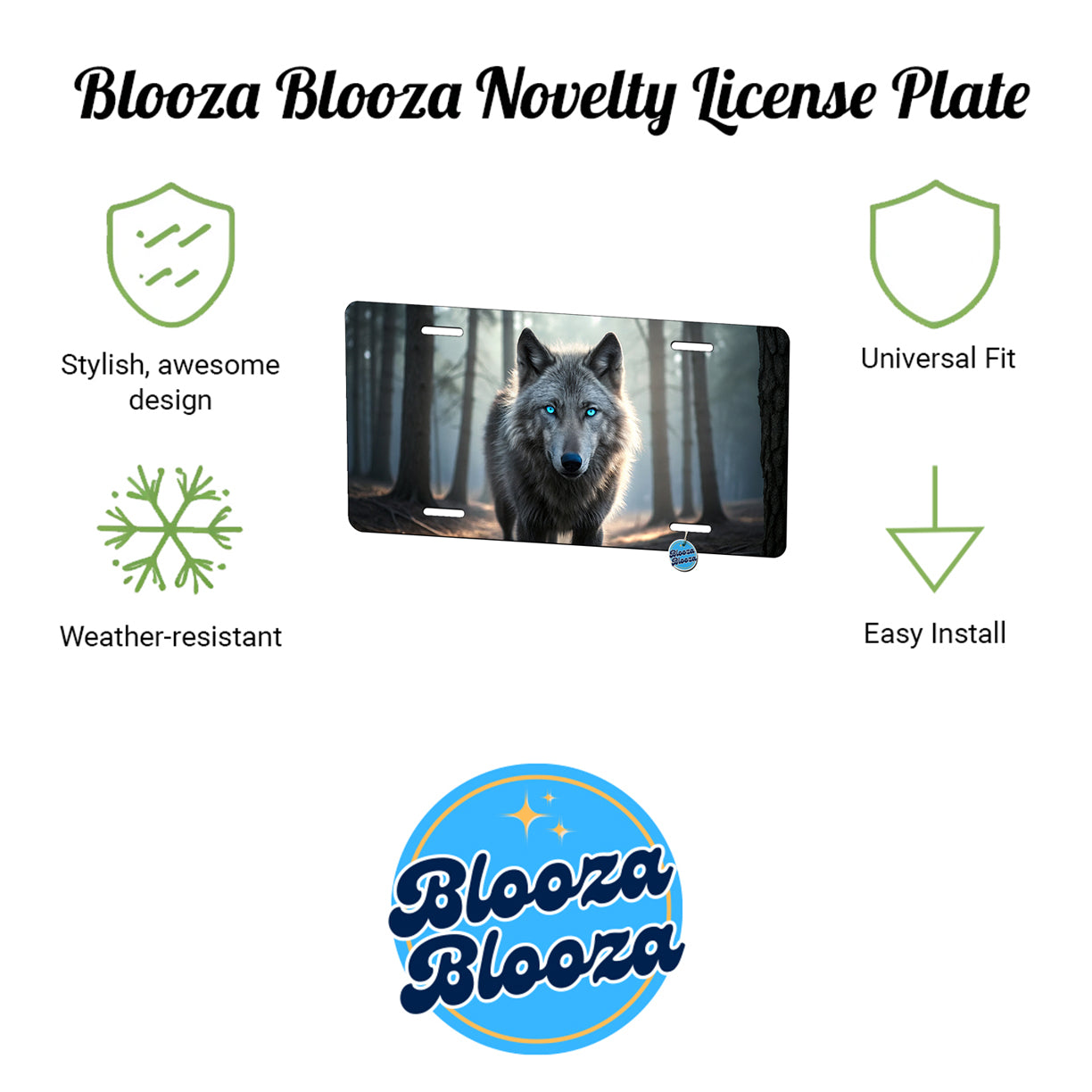 Wolf With Blue Eyes Forest Metal Vanity Novelty Tag License Plate for Trucks Cars SUVs