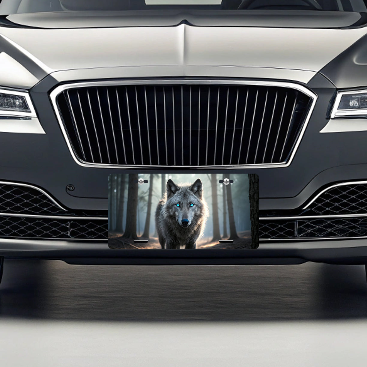 Wolf With Blue Eyes Forest Metal Vanity Novelty Tag License Plate for Trucks Cars SUVs