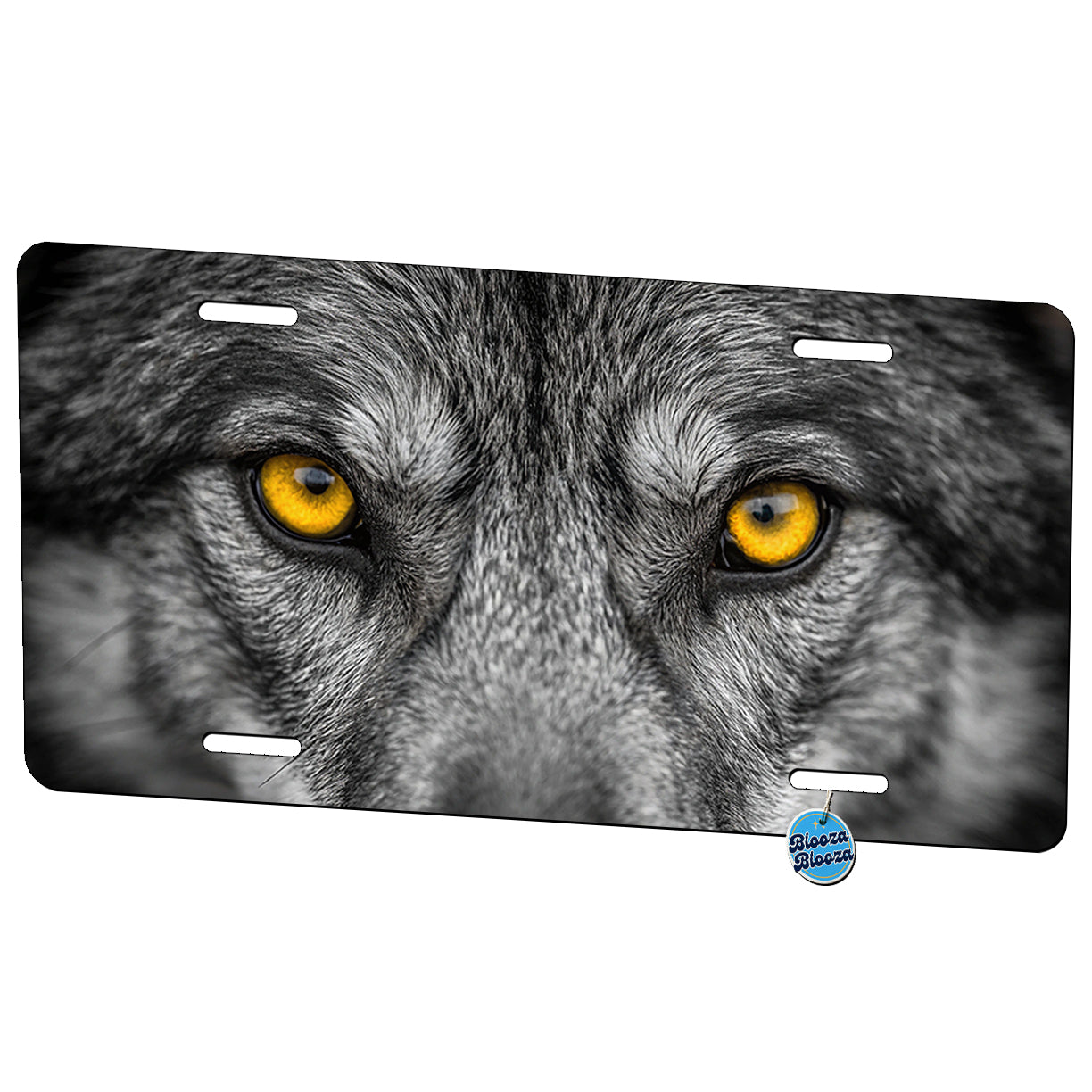 Wolf Yellow Eyes Closeup Metal Vanity Novelty Tag License Plate for Trucks Cars SUVs
