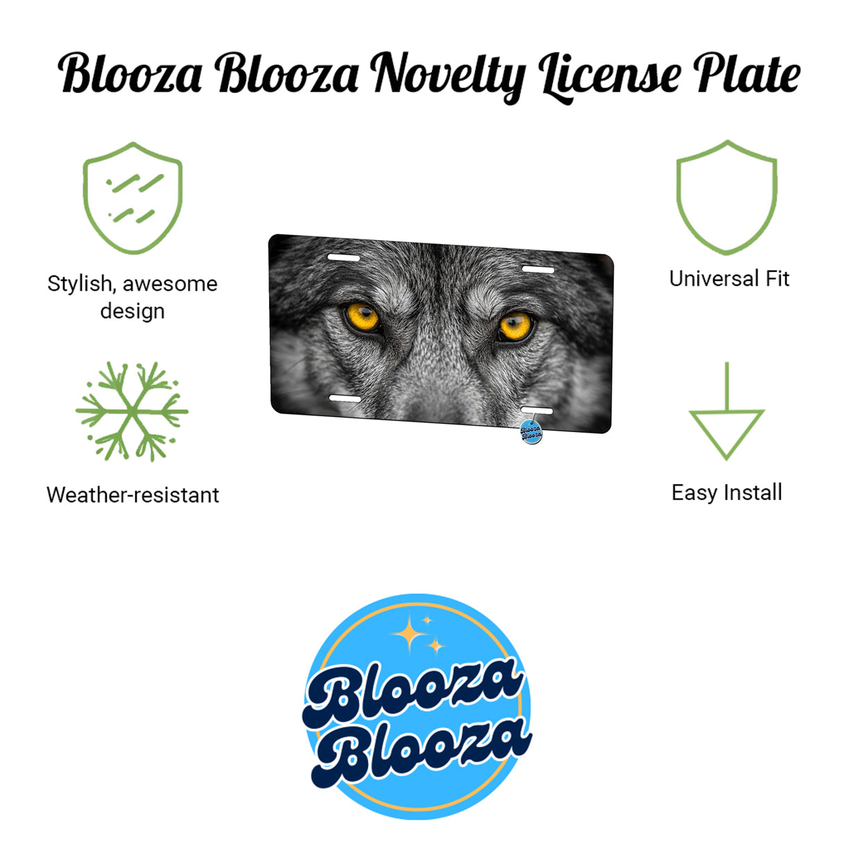 Wolf Yellow Eyes Closeup Metal Vanity Novelty Tag License Plate for Trucks Cars SUVs