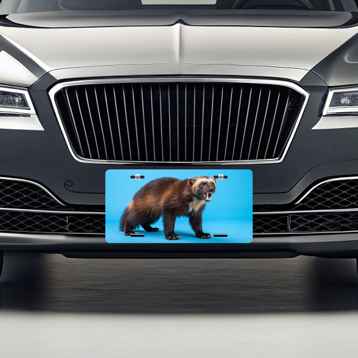Wolverine Animal Blue Background Metal Vanity Novelty Tag License Plate for Trucks Cars SUVs