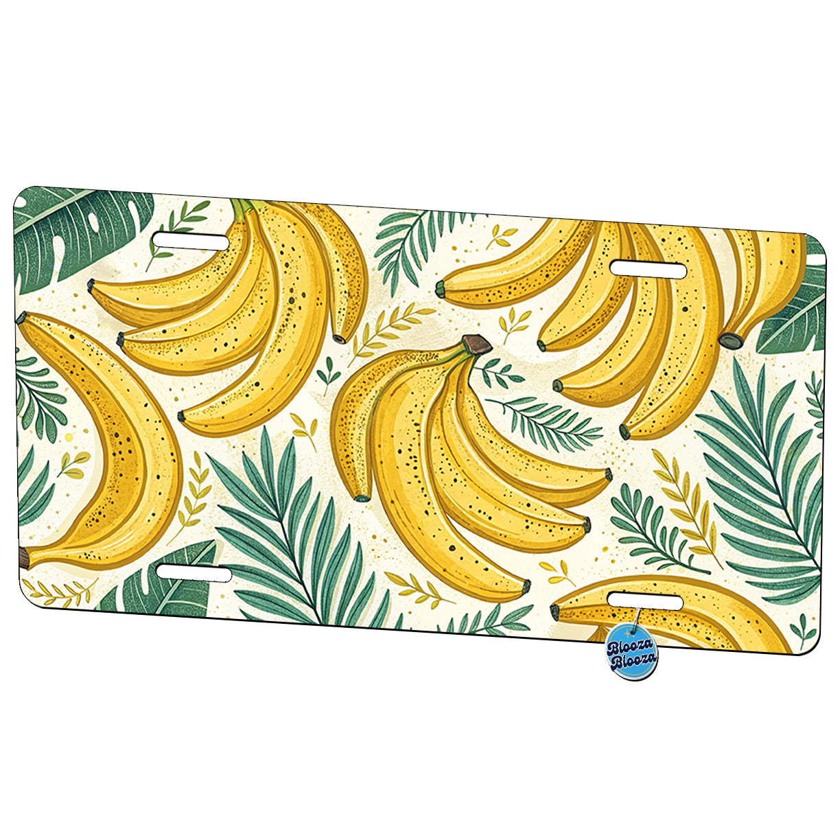 Yellow Bananas Pattern Fruit Palm Leaves Metal Vanity Novelty Tag License Plate for Trucks Cars SUVs