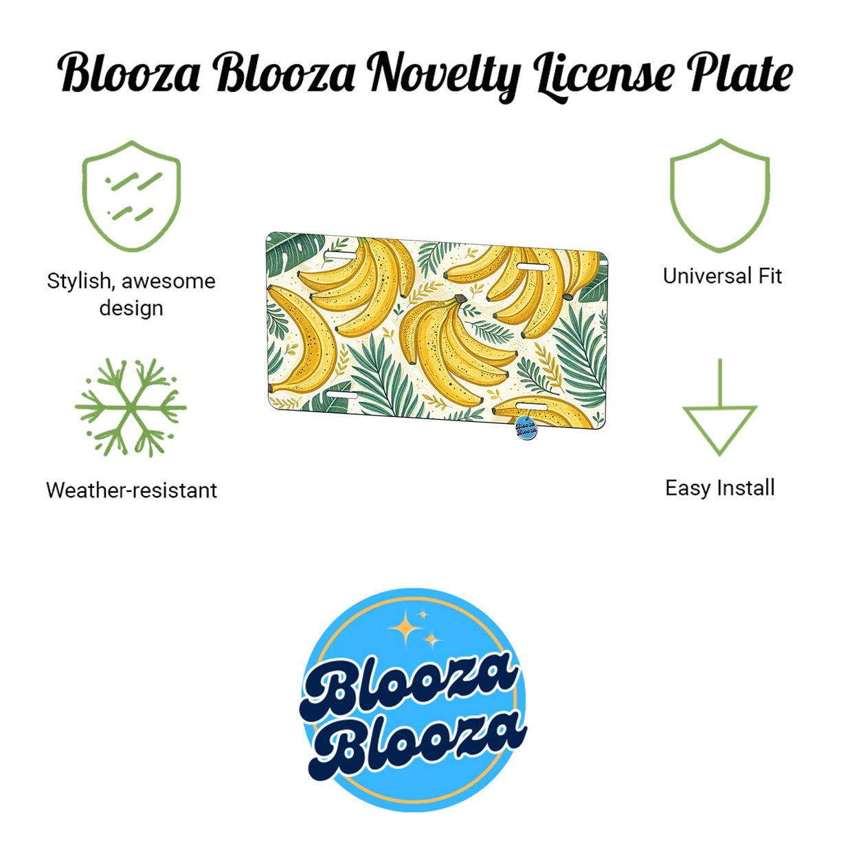 Yellow Bananas Pattern Fruit Palm Leaves Metal Vanity Novelty Tag License Plate for Trucks Cars SUVs