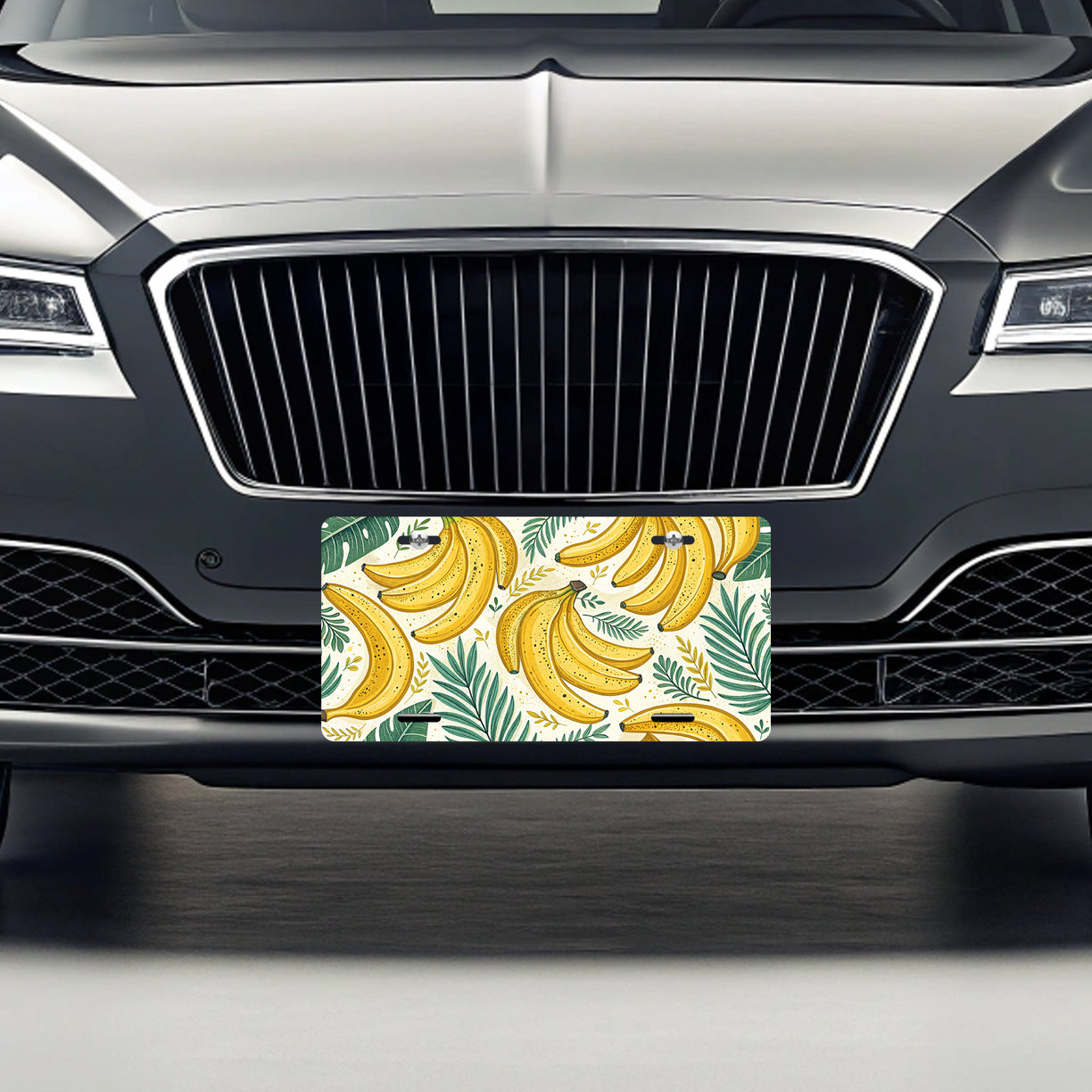 Yellow Bananas Pattern Fruit Palm Leaves Metal Vanity Novelty Tag License Plate for Trucks Cars SUVs